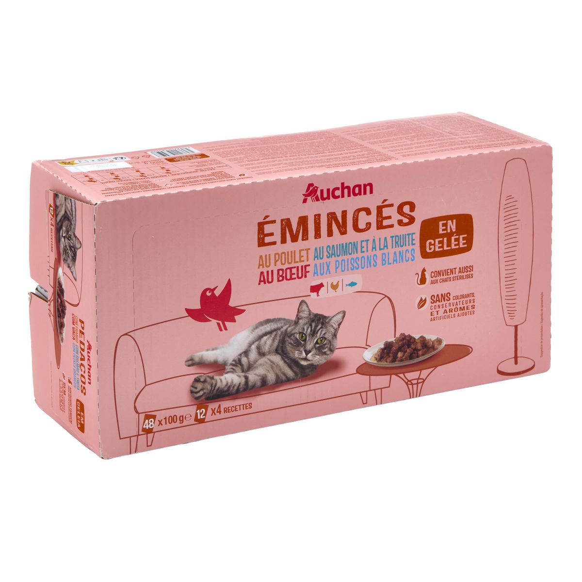 AUCHAN Sachets repas émincés en gelée viandes et poissons pour chat 48 sachets 48x100g