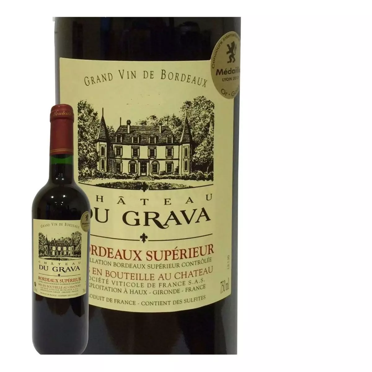 Vin rouge AOP Bordeaux supérieur Chateau du Grava 75cl