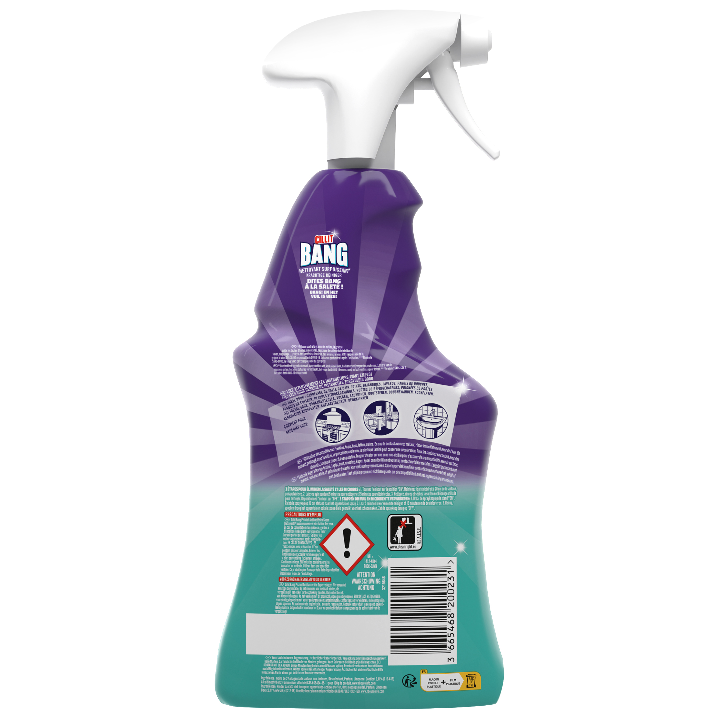 Voir la diapositive 2 : CILLIT BANG Spray nettoyant puissant antibactérien sans javel 750ml