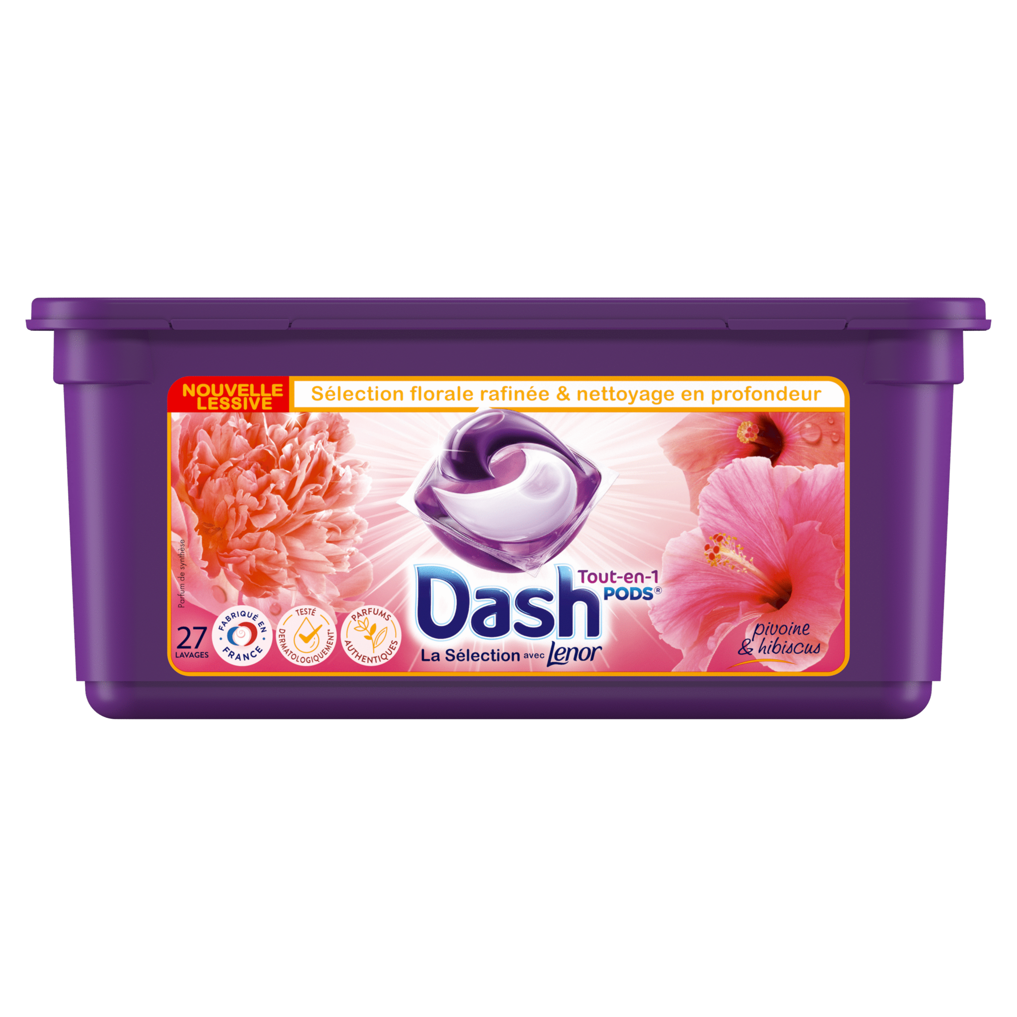 DASH Pods Lessive capsules Tout en 1 Pivoine et hibiscus 27 capsules