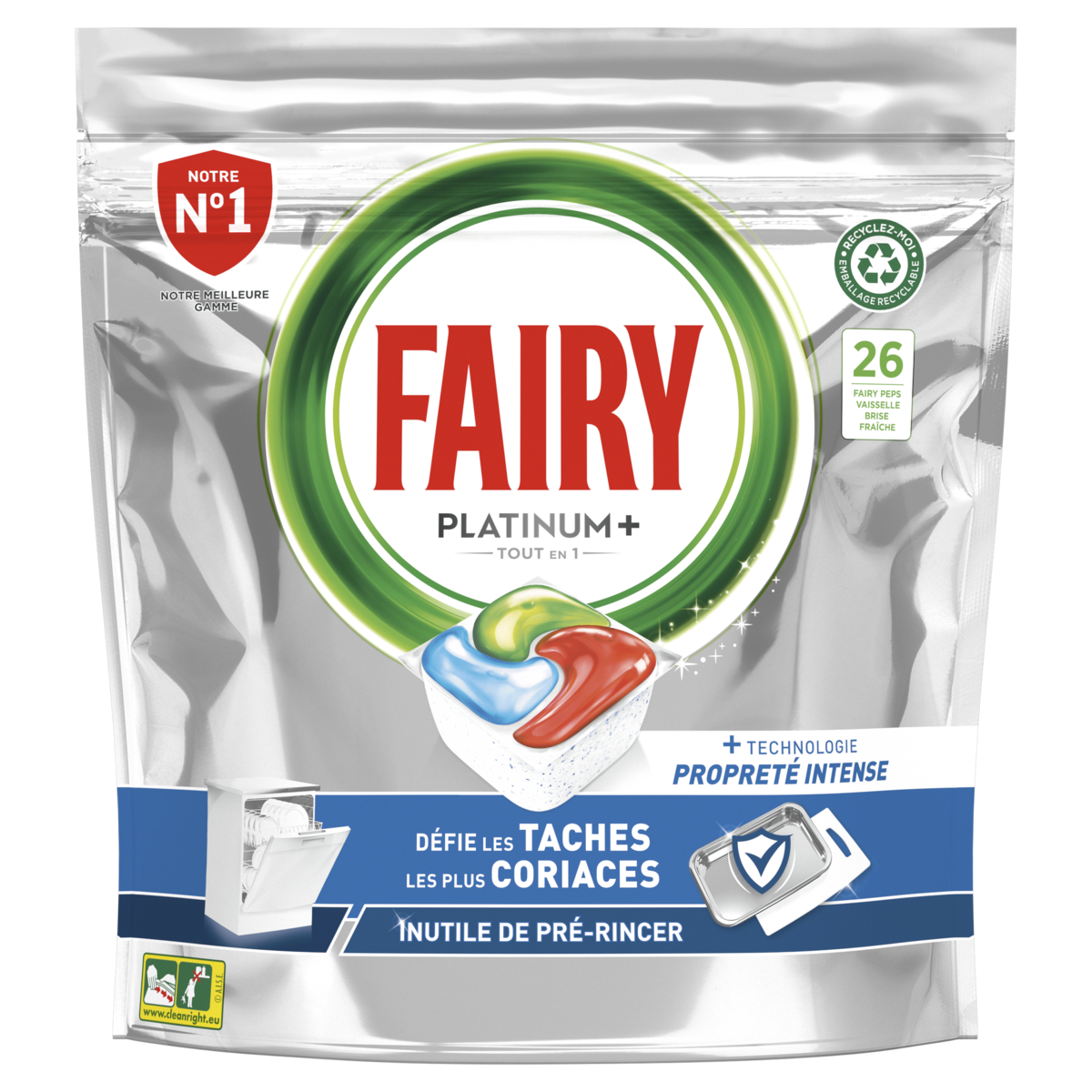 FAIRY Platinum+ tablettes lave vaisselle tout en 1 26 tablettes