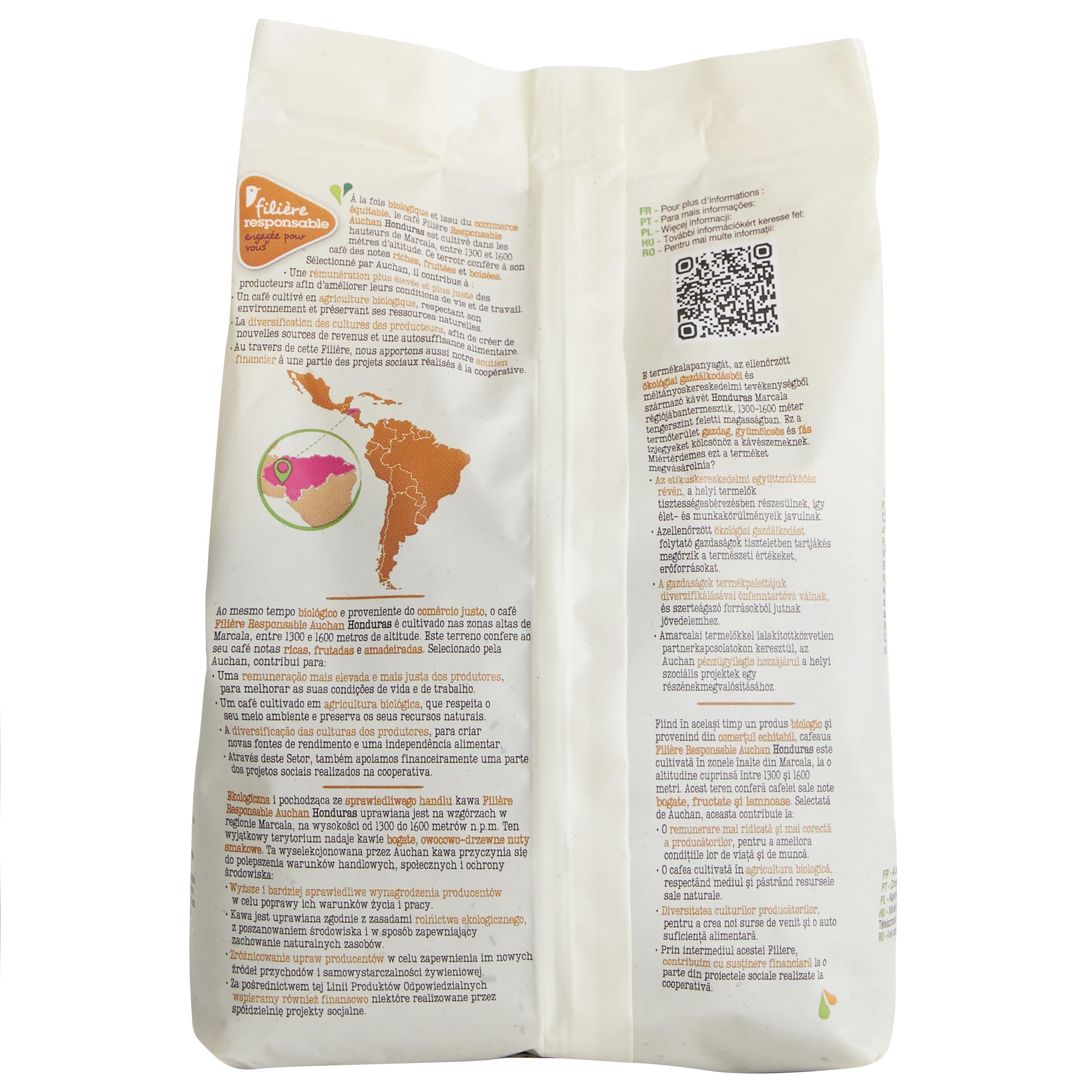Voir la diapositive 3 : AUCHAN BIO CULTIVONS LE BON Café en grains Honduras boisé et fruité 500g