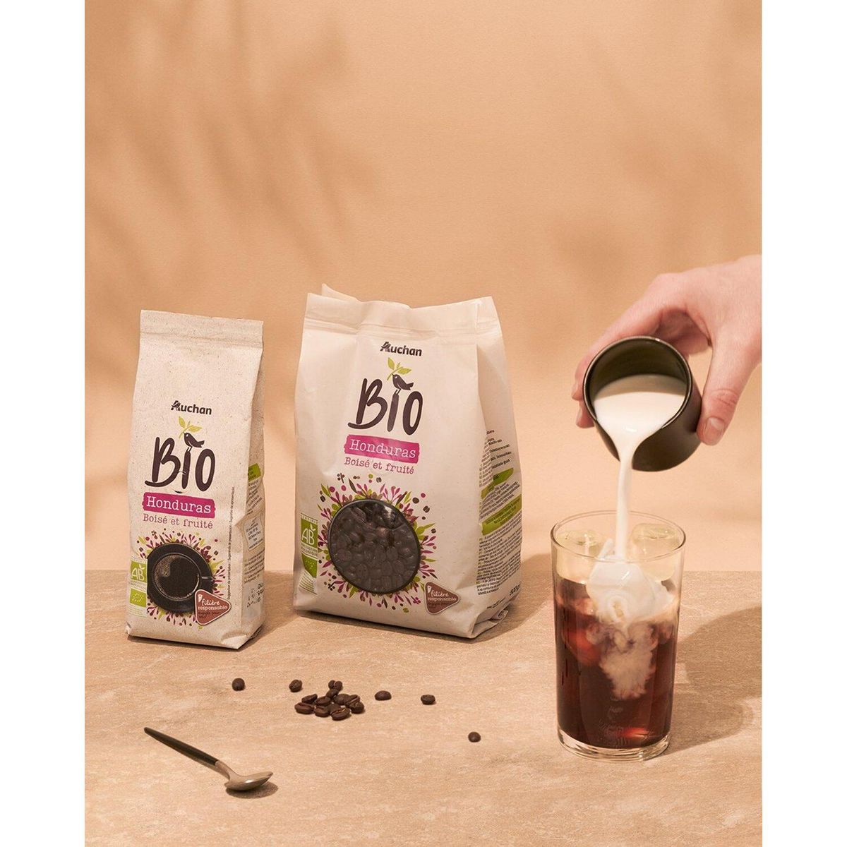 AUCHAN BIO CULTIVONS LE BON Café en grains Honduras boisé et fruité 500g
