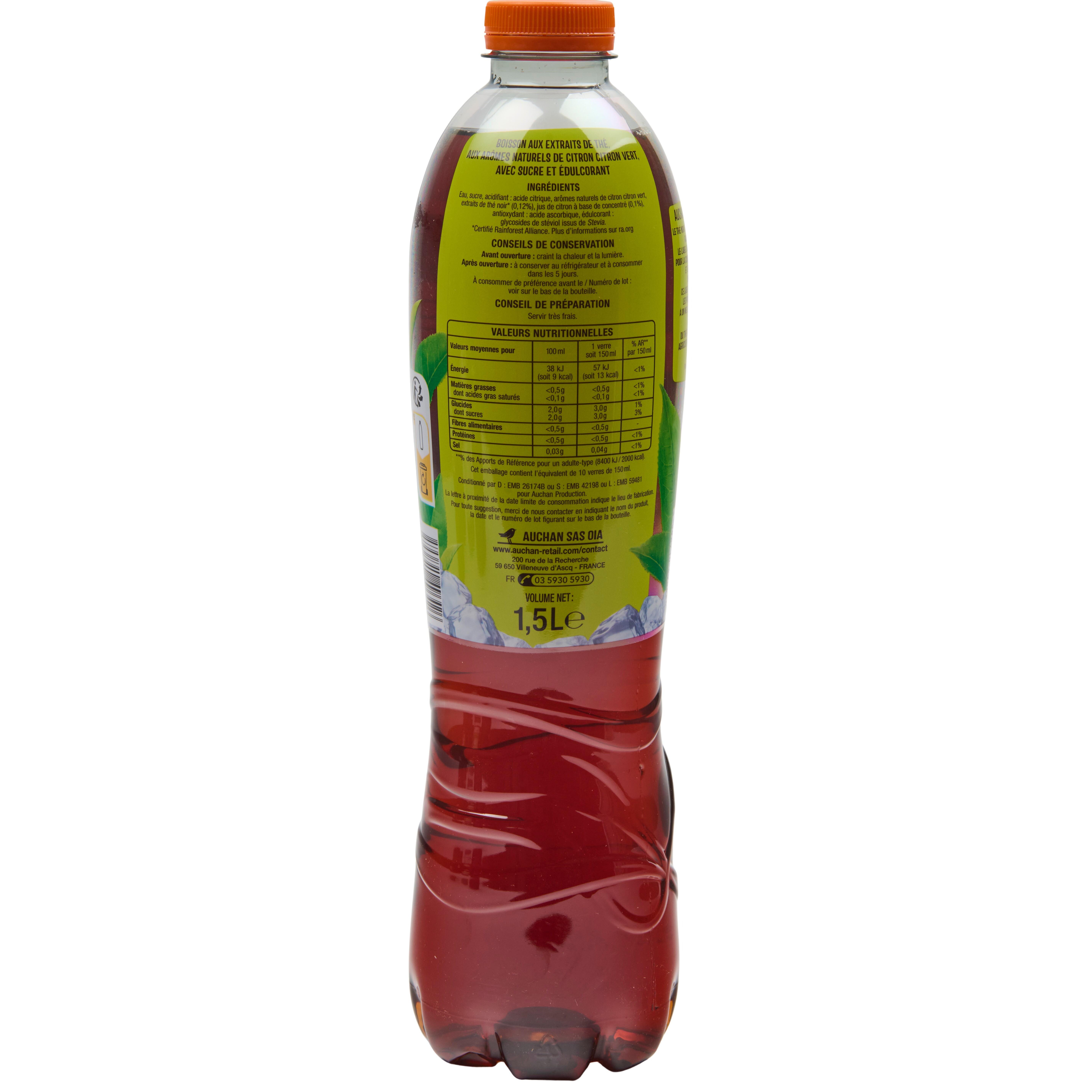 Voir la diapositive 3 : AUCHAN Thé glacé au citron et citron vert 1.5l
