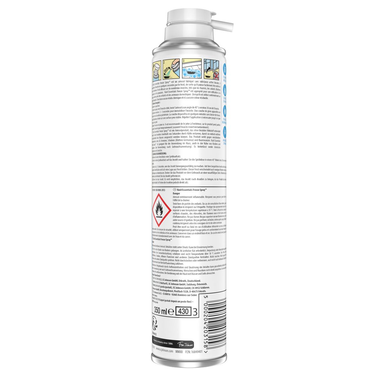 RAID Essentials Insecticides freeze spray anti-fourmis cafards 350ml