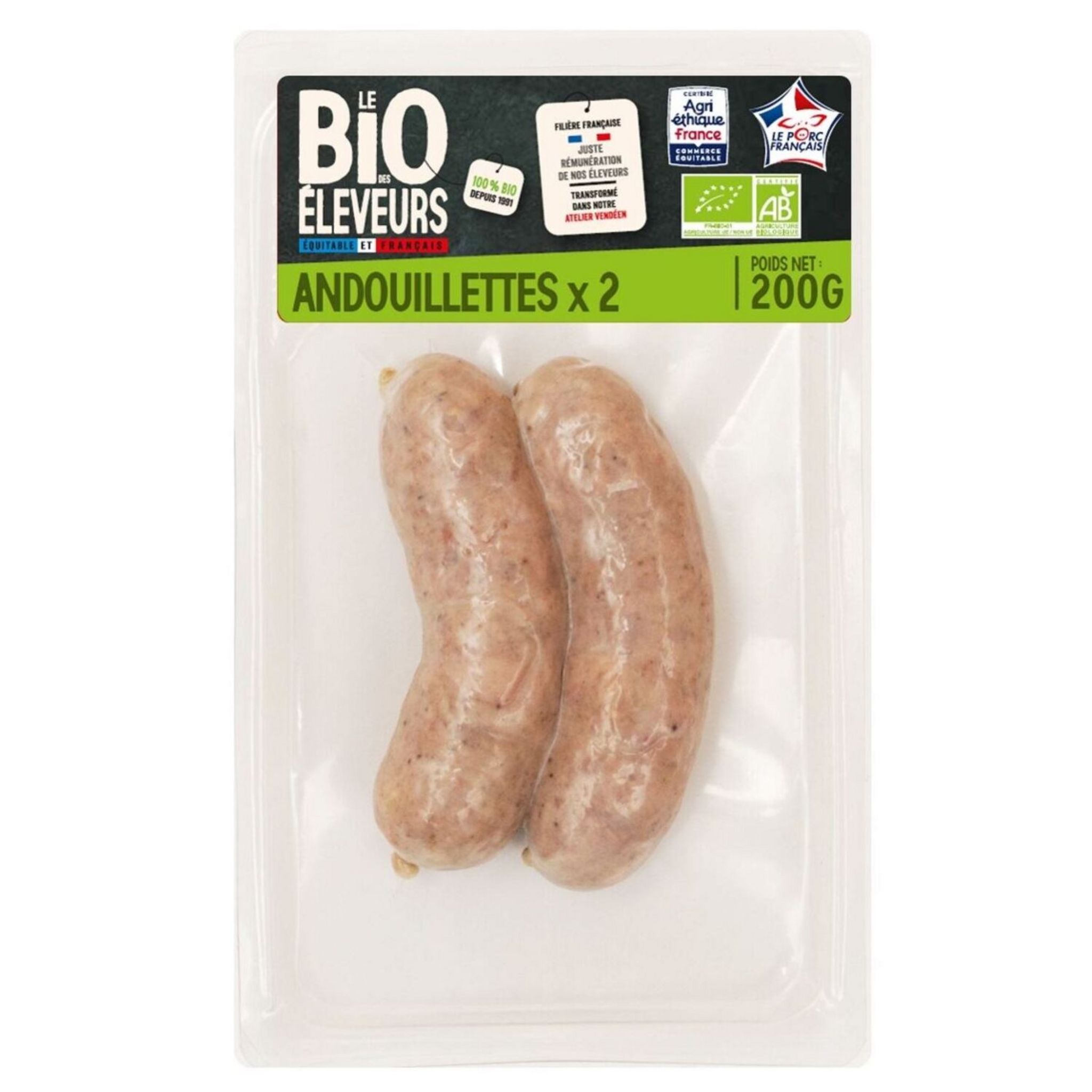 LE BIO DES ELEVEURS Andouillettes bio 2 pièces 200g