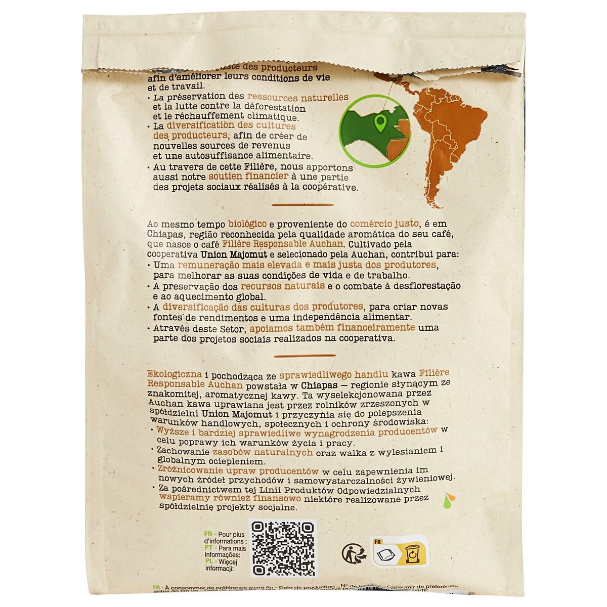 AUCHAN BIO CULTIVONS LE BON Dosettes de café Mexique rond et fruité intensité 5 compatibles Senseo 32 dosettes 220.8g