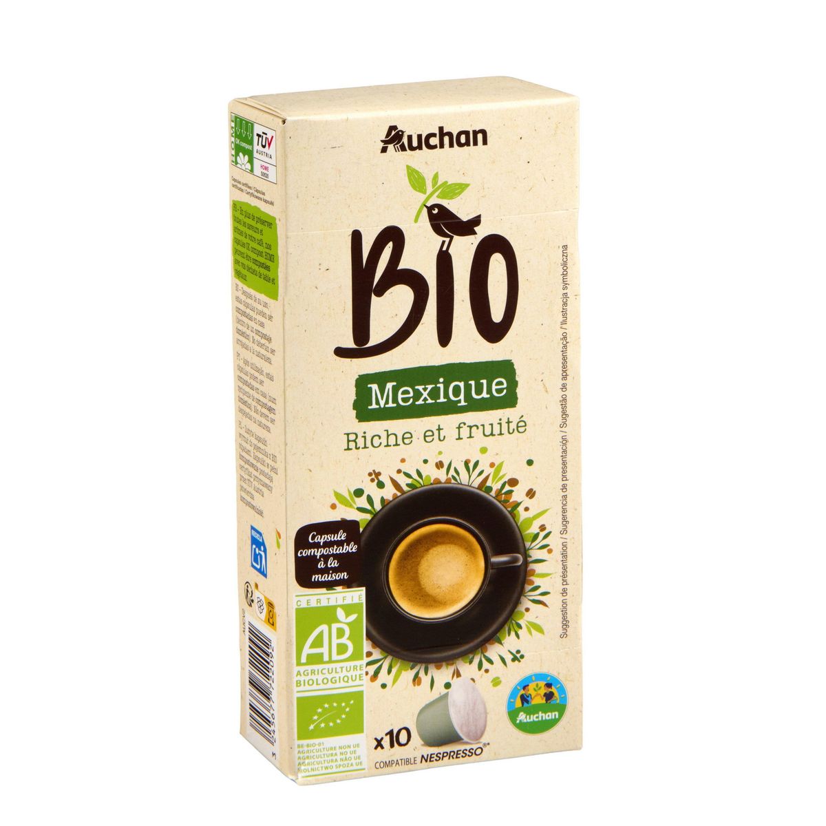 AUCHAN BIO CULTIVONS LE BON CULTIONS LE BON Capsules de café Mexique riche et fruité compatibles Nespresso 10 capsules 52g