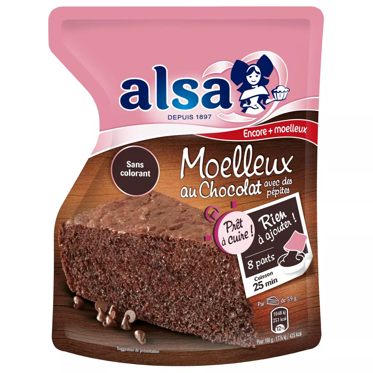 ALSA Préparation pour moelleux au chocolat prêt à cuire 8 parts 500g