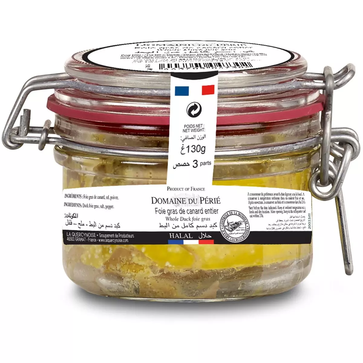 DOMAINE DU PERIE Foie gras de canard entier halal 3 parts 130g pas