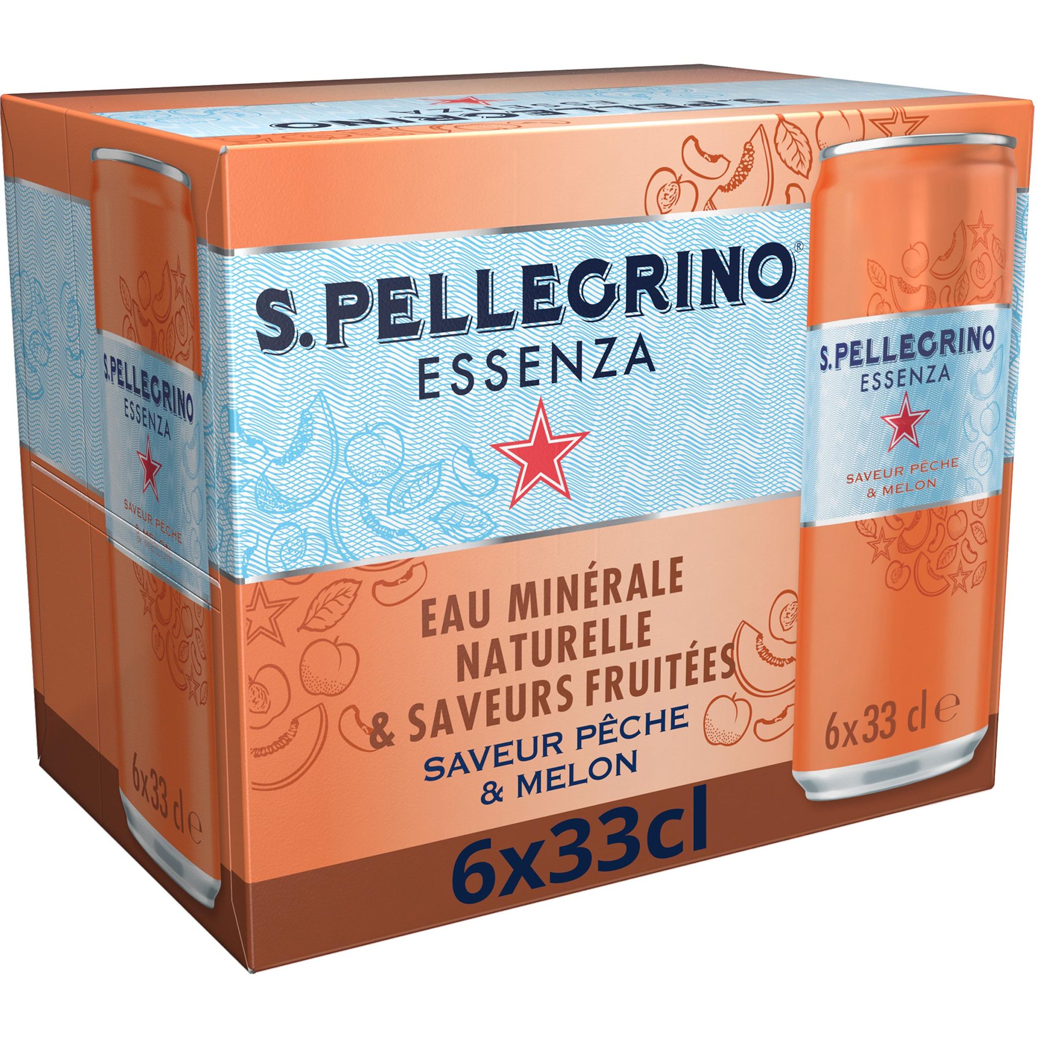 Voir la diapositive 2 : SAN PELLEGRINO Essenza Eau minérale naturelle pétillante saveur pêche et melon boîtes 6x33cl