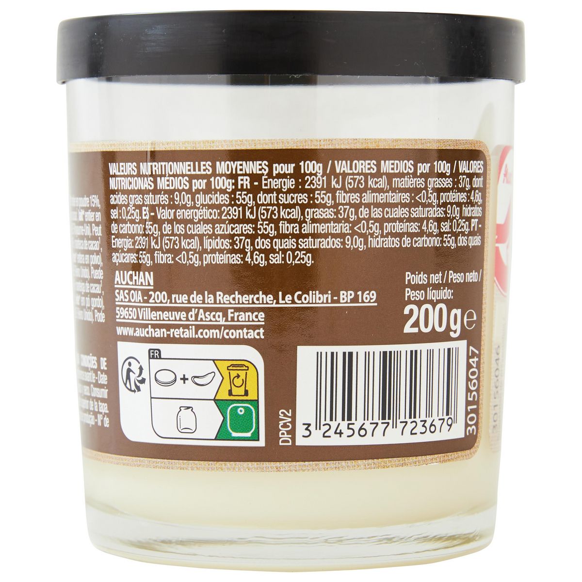 AUCHAN Pâte à tartiner au chocolat blanc sans huile de palme 200g