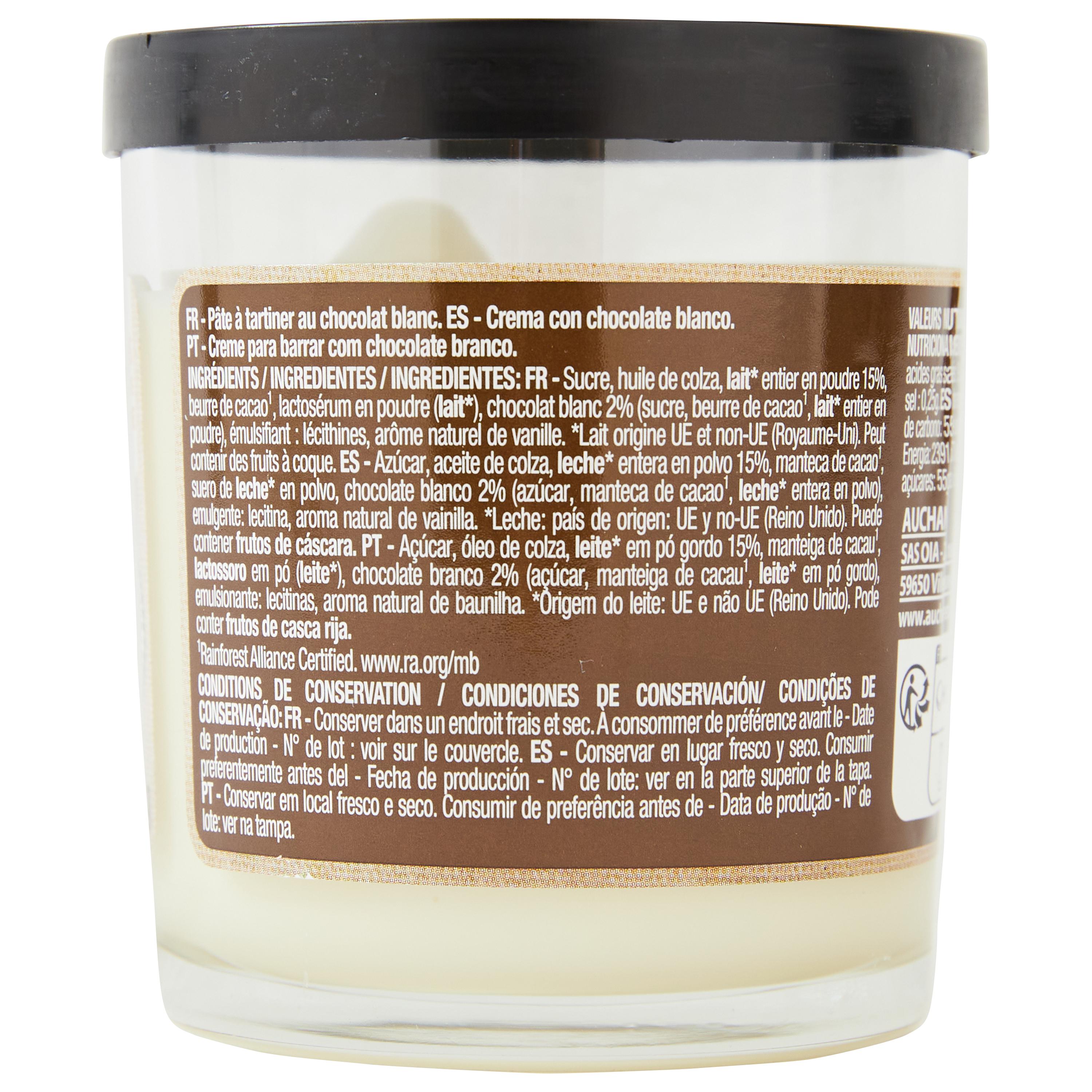 Voir la diapositive 3 : AUCHAN Pasta Cao Pâte à tartiner au chocolat blanc sans huile de palme 200g