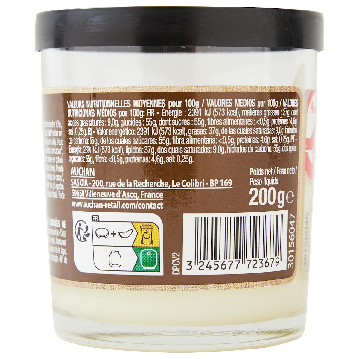 AUCHAN Pâte à tartiner au chocolat blanc sans huile de palme 200g