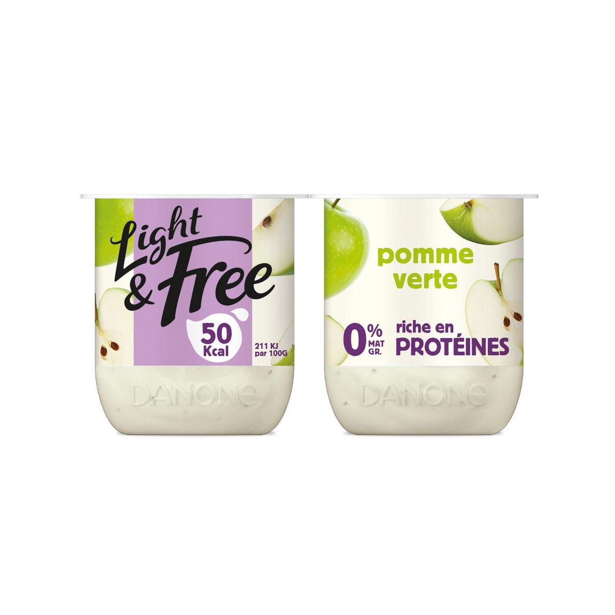 LIGHT&FREE Yaourt allégé à la pomme verte 0%MG 4X125g