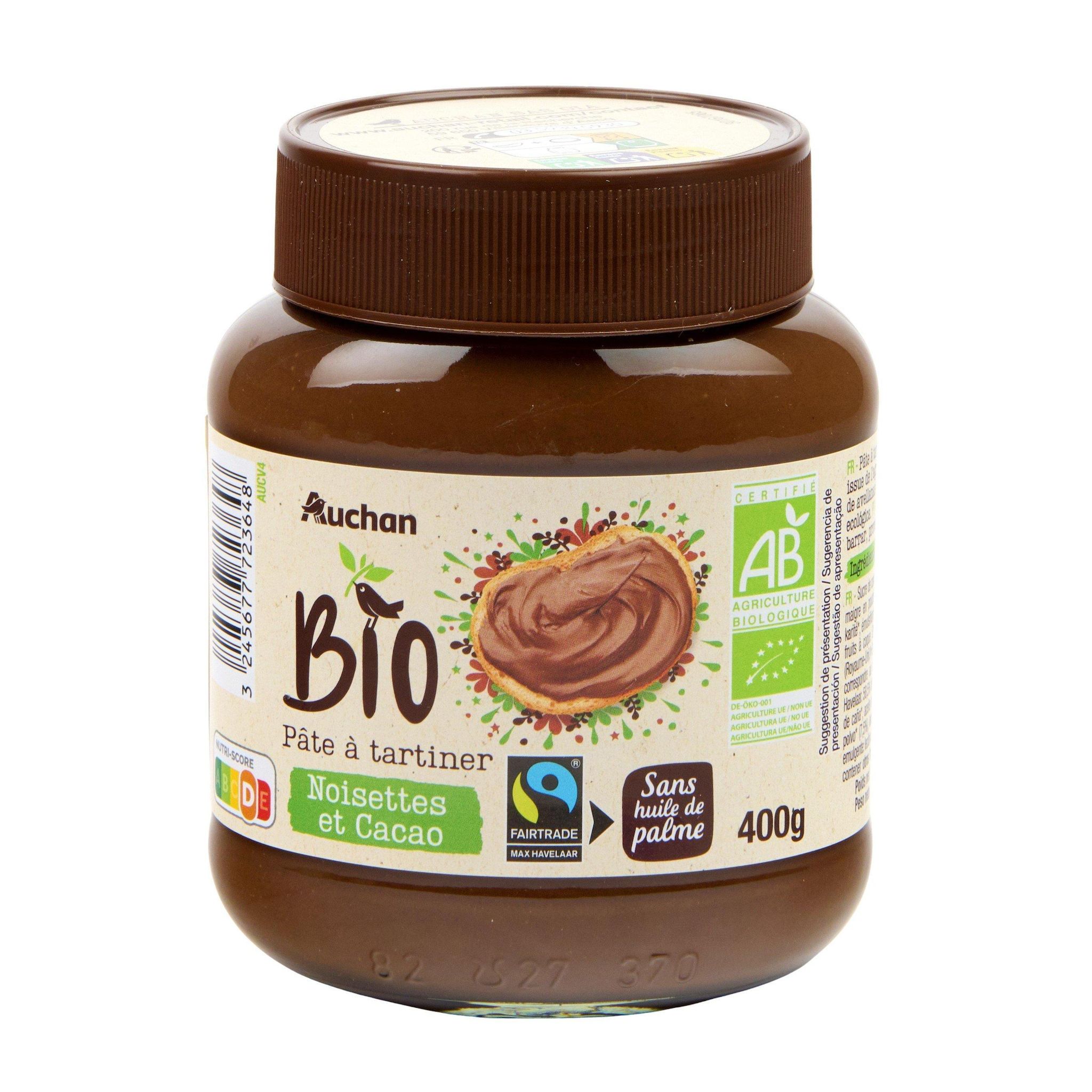 Voir la diapositive 3 : AUCHAN BIO Pâte à tartiner au cacao et noisettes 400g