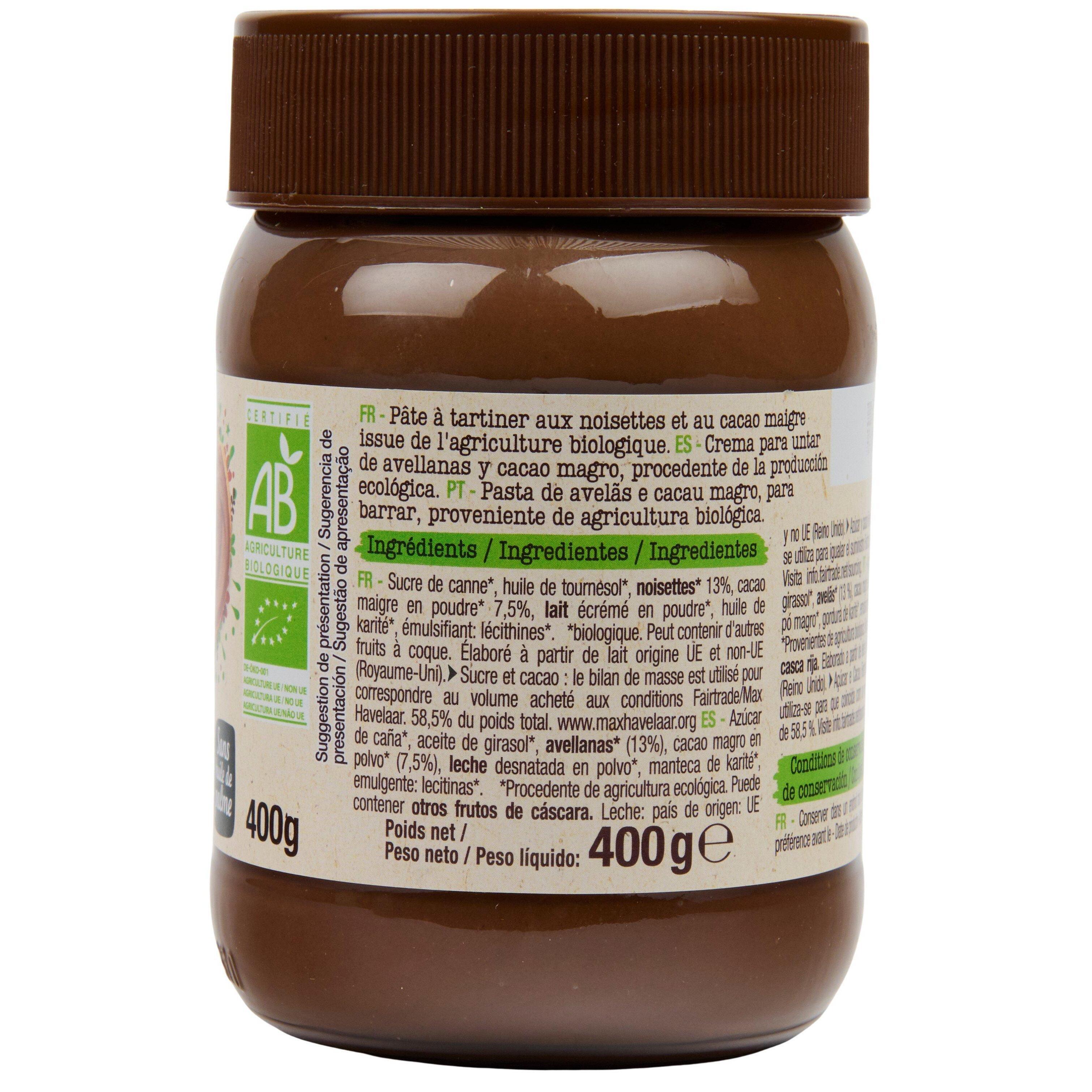 Voir la diapositive 4 : AUCHAN BIO Pâte à tartiner au cacao et noisettes 400g