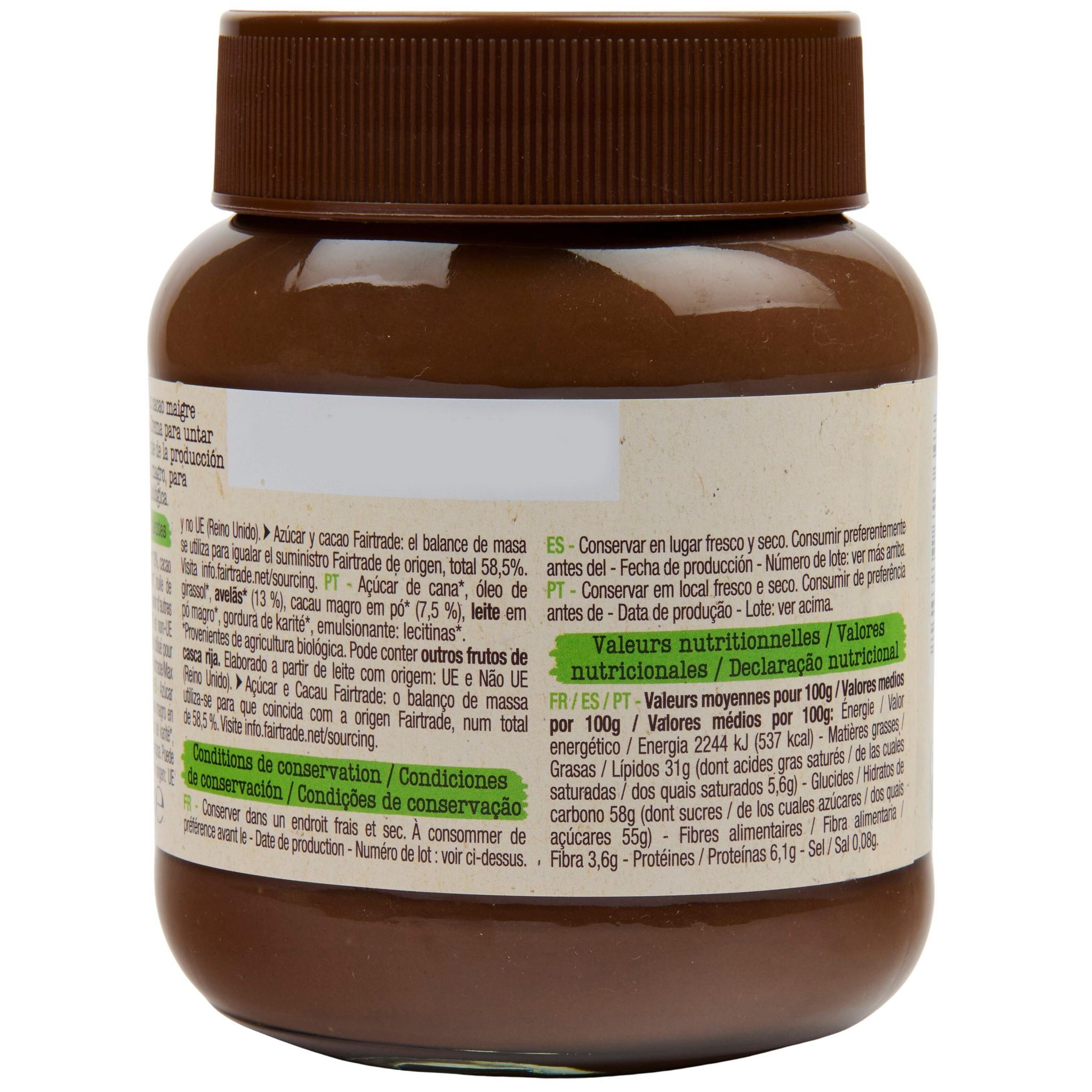 Voir la diapositive 5 : AUCHAN BIO Pâte à tartiner au cacao et noisettes 400g