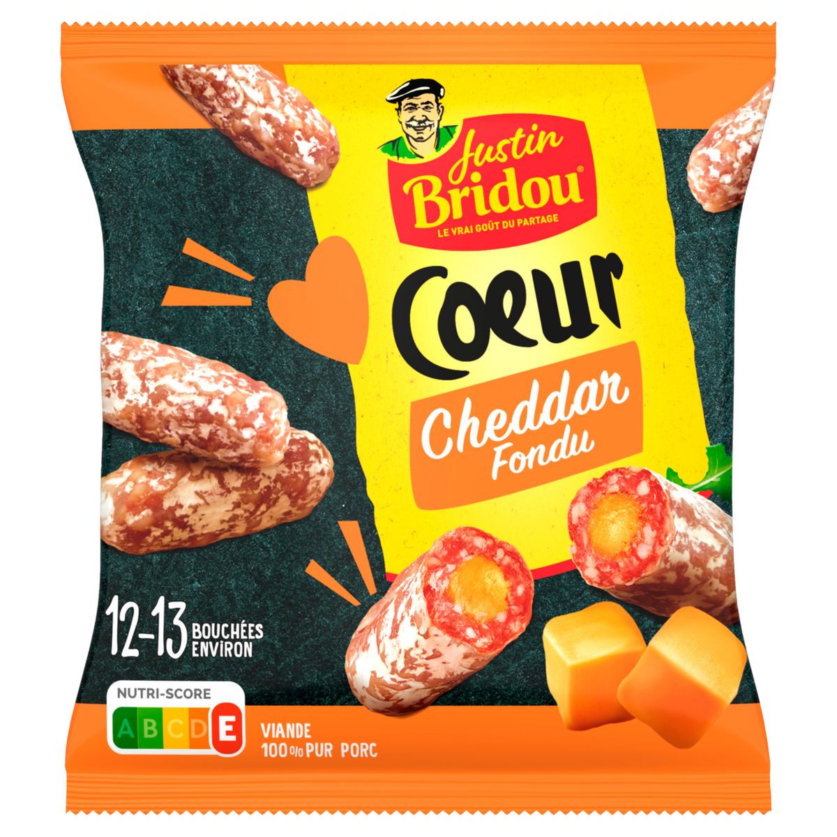 JUSTIN BRIDOU Saucisson cœur de cheddar fondu environ 12 pièces 80g