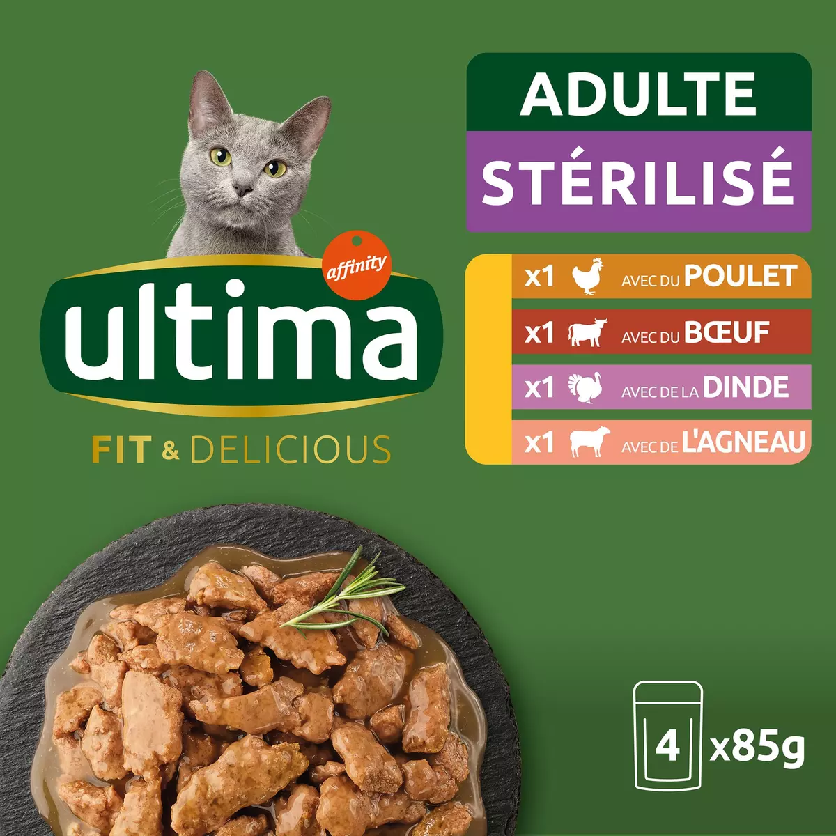 ULTIMA Sachets repas pâtée à la viande pour chat stérilisé 4x85g pas cher 