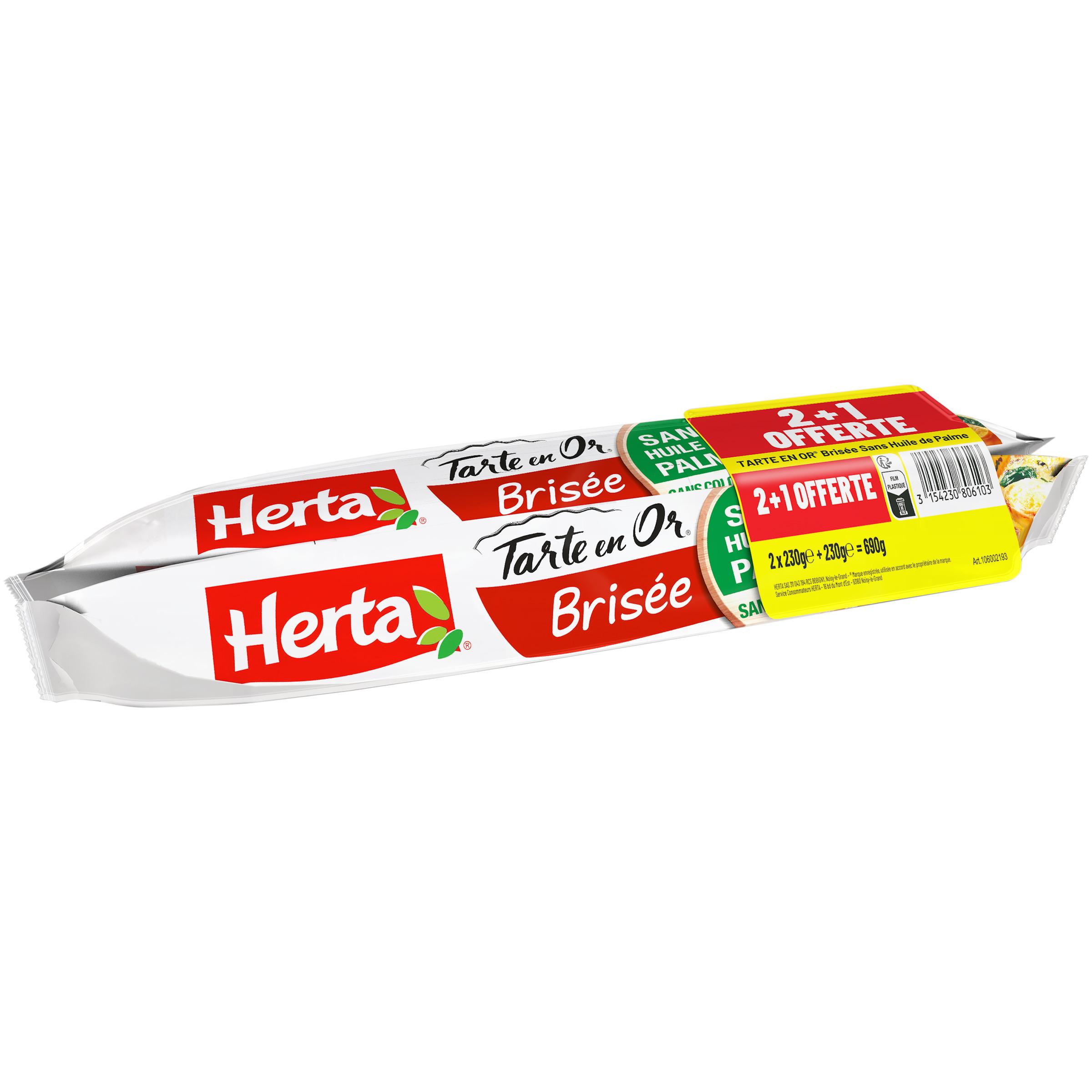 Voir la diapositive 2 : HERTA Tarte en or pâte brisée sans huile de palme ni additif 2+1 offert 690g