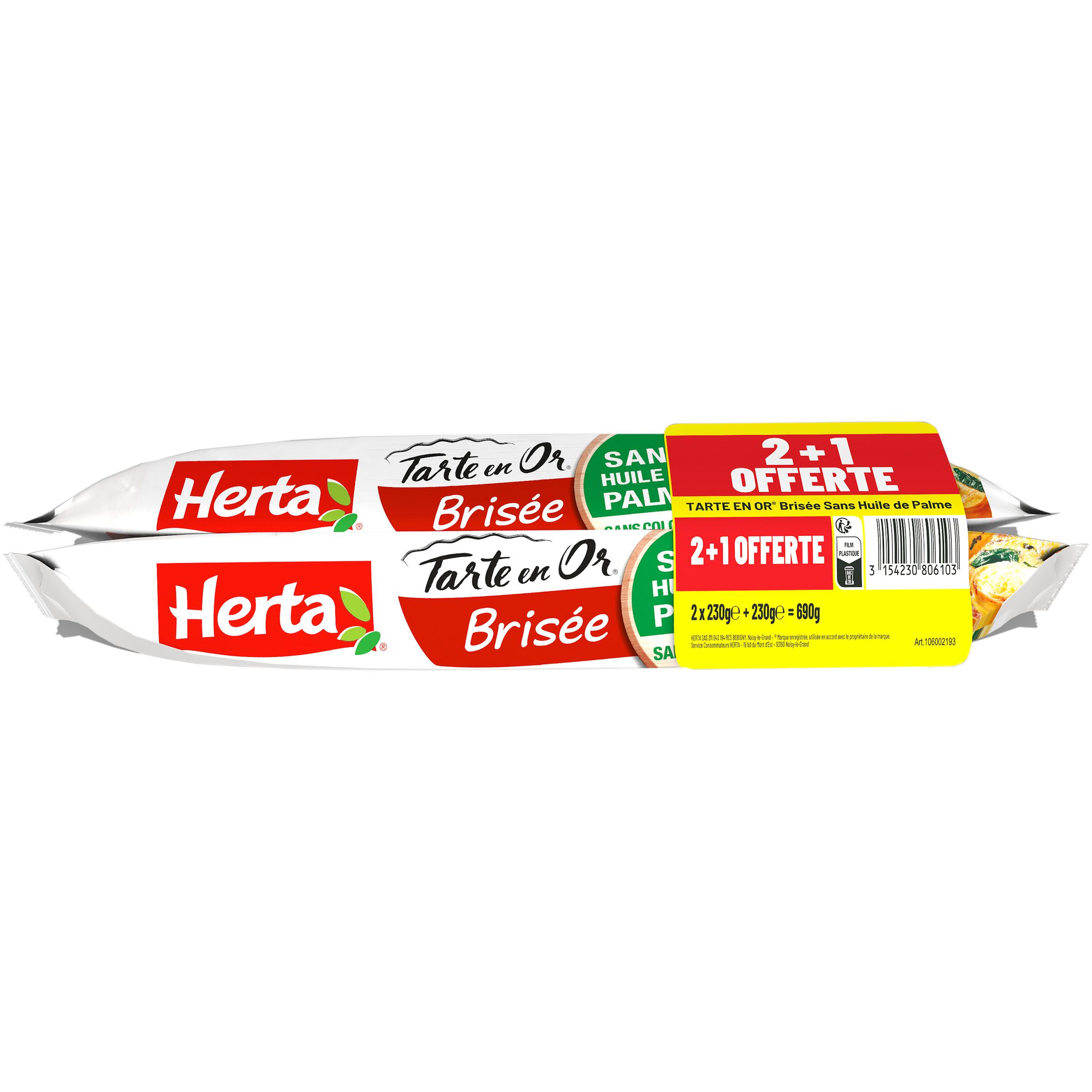 Voir la diapositive 3 : HERTA Tarte en or pâte brisée sans huile de palme ni additif 2+1 offert 690g