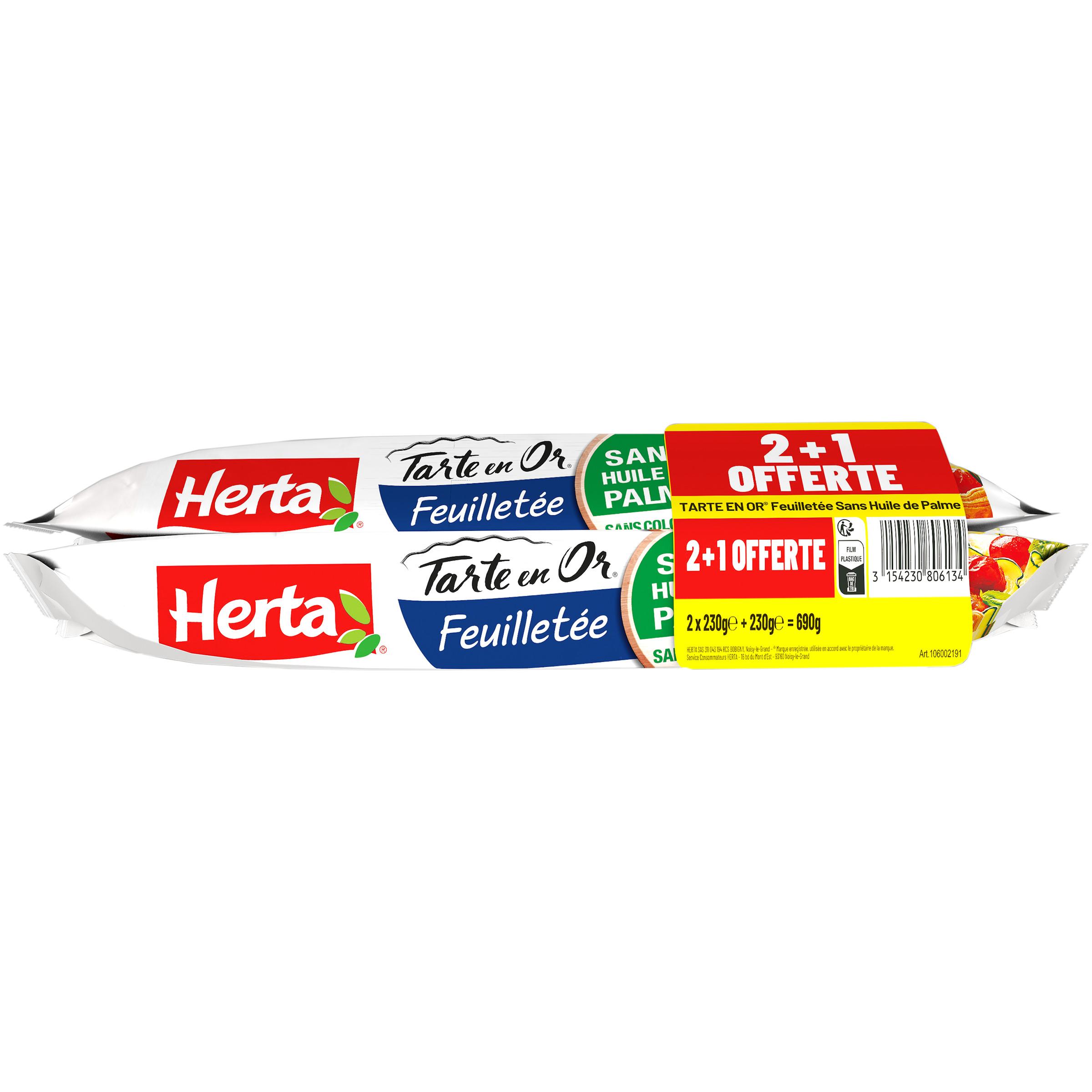 Voir la diapositive 2 : HERTA Tarte en or pâte feuilletée sans huile de palme ni additif 2+1 offert 690g