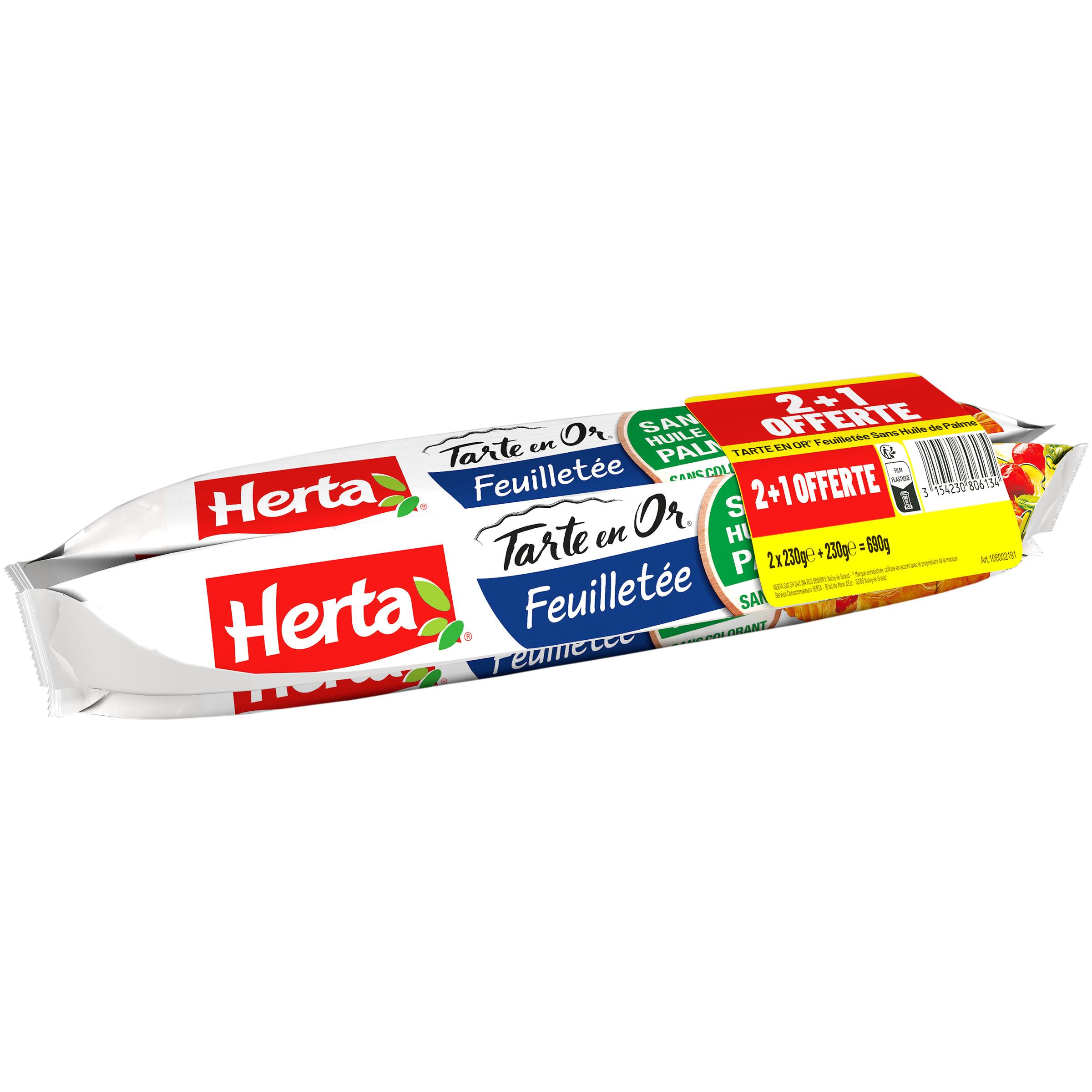 Voir la diapositive 3 : HERTA Tarte en or pâte feuilletée sans huile de palme ni additif 2+1 offert 690g
