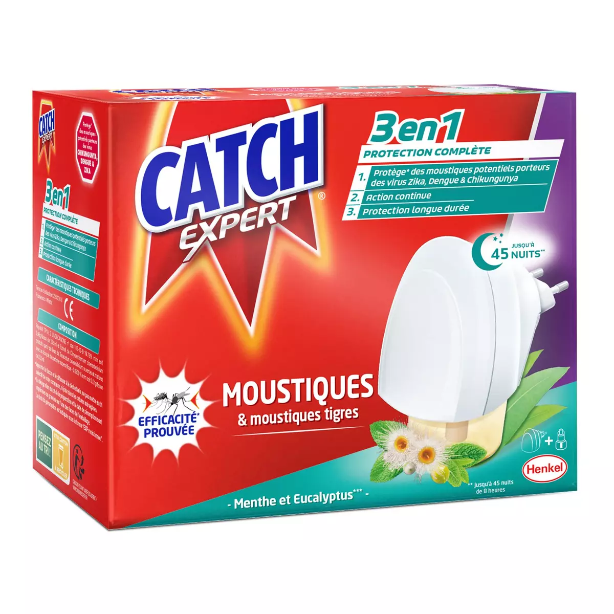 CATCH Expert Diffuseur électrique avec recharge liquide anti-moustiques et moustiques tigres menthe eucalyptus 45 nuits 1 diffuseur