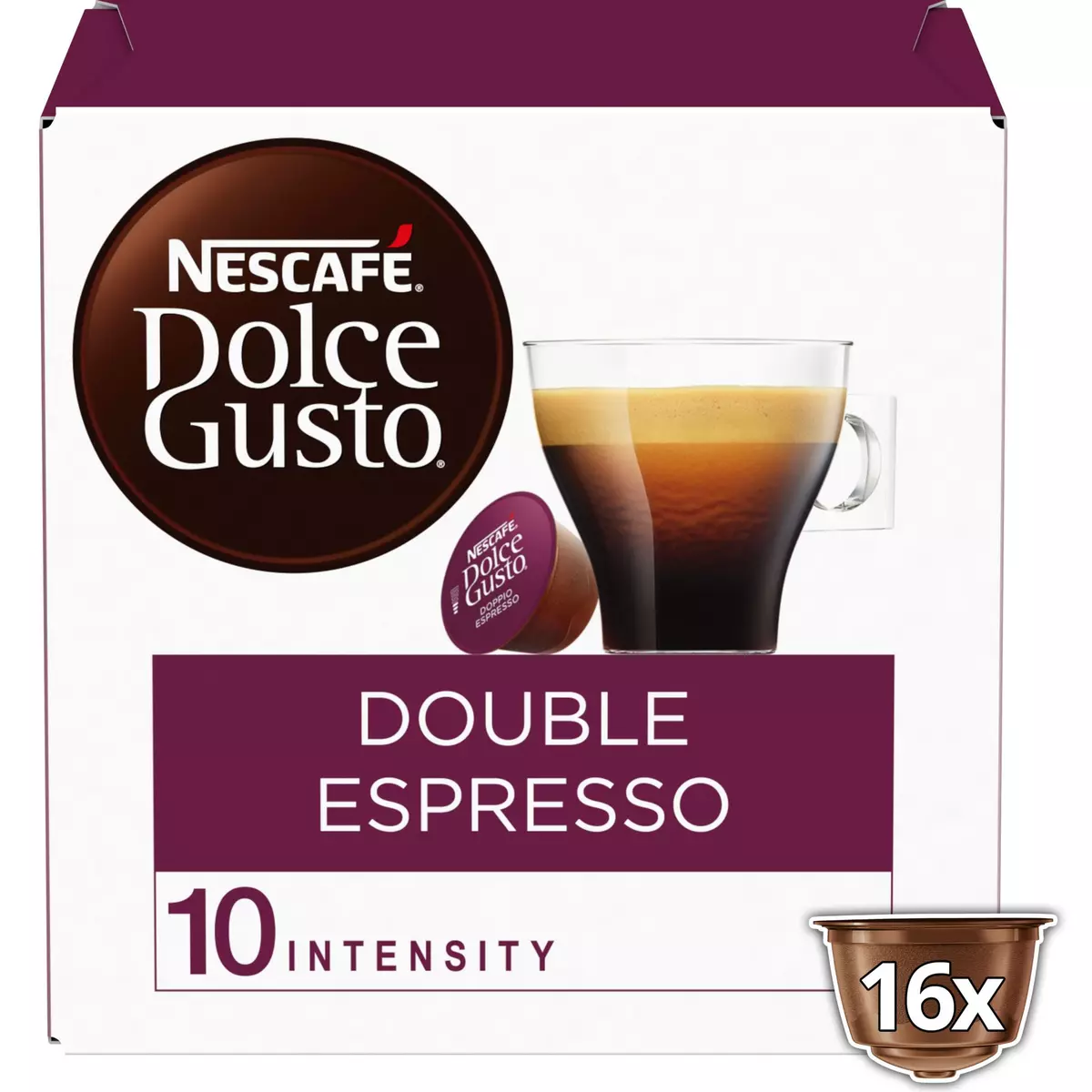 NESCAFE Capsules de café double espresso intensité 10 compatibles Dolce Gusto 16 capsules 136g