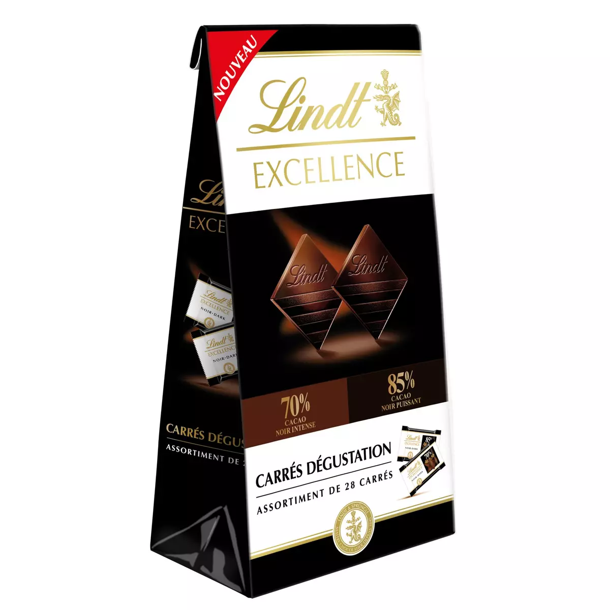 LINDT Excellence carrés dégustation chocolat noir 70% et 85% 28