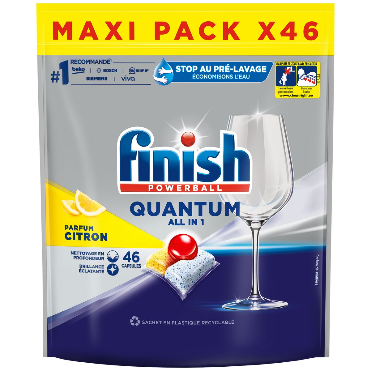 FINISH Powerball Quantum Tablettes lave-vaisselle tout en 1 citron 46 tablettes