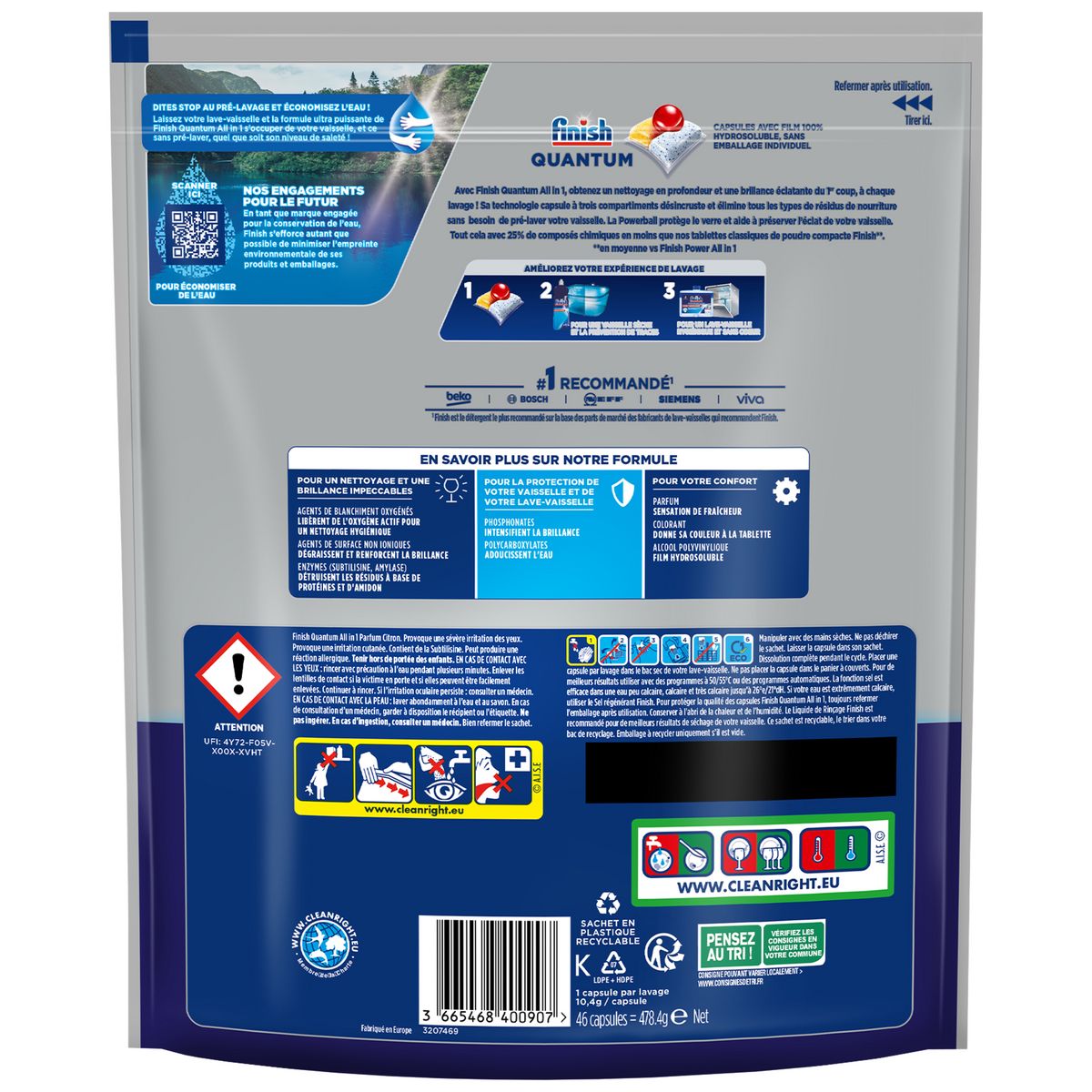 FINISH Powerball Quantum Tablettes lave-vaisselle tout en 1 citron 46 tablettes