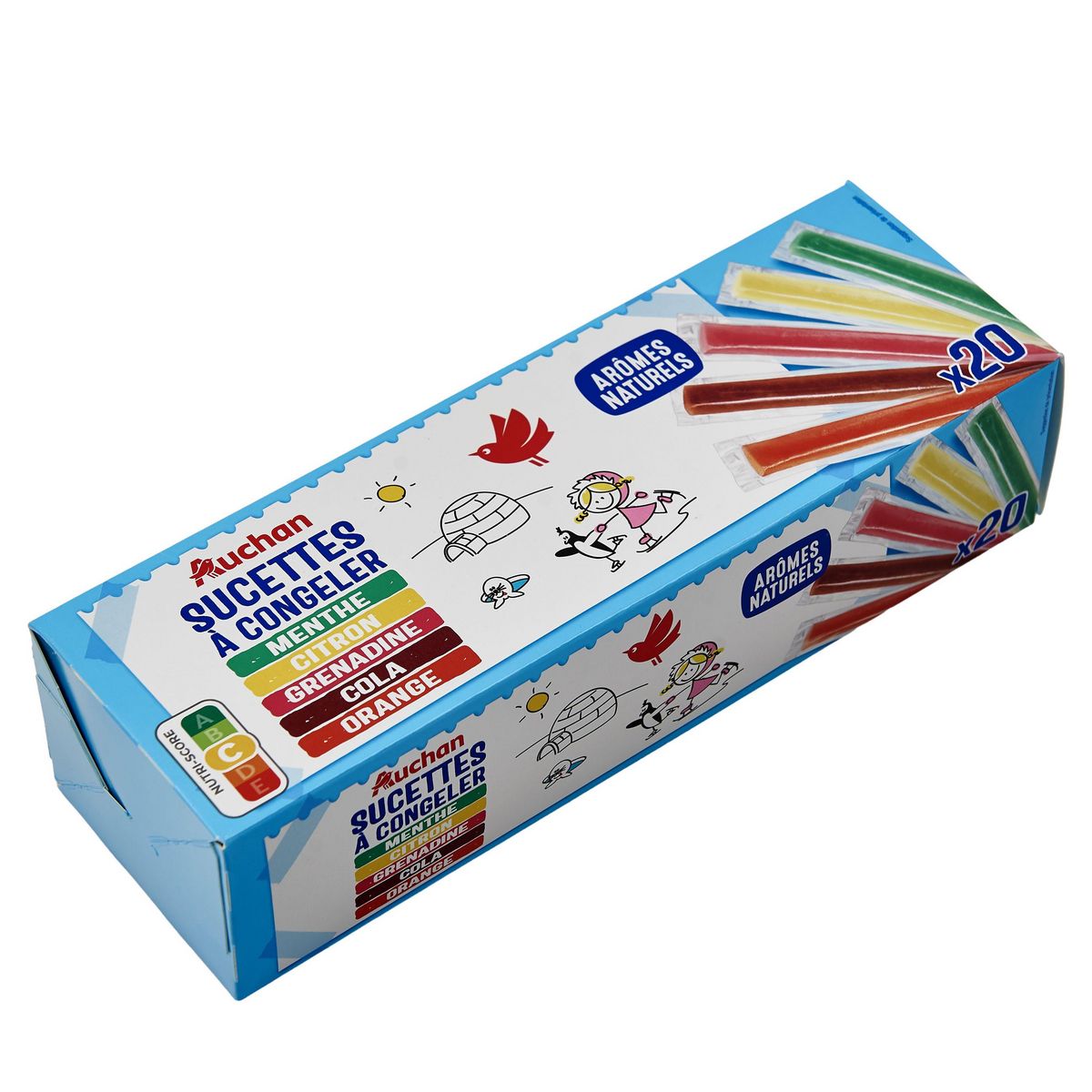 AUCHAN Sucettes à congeler aux arômes naturels 20 pièces 850g