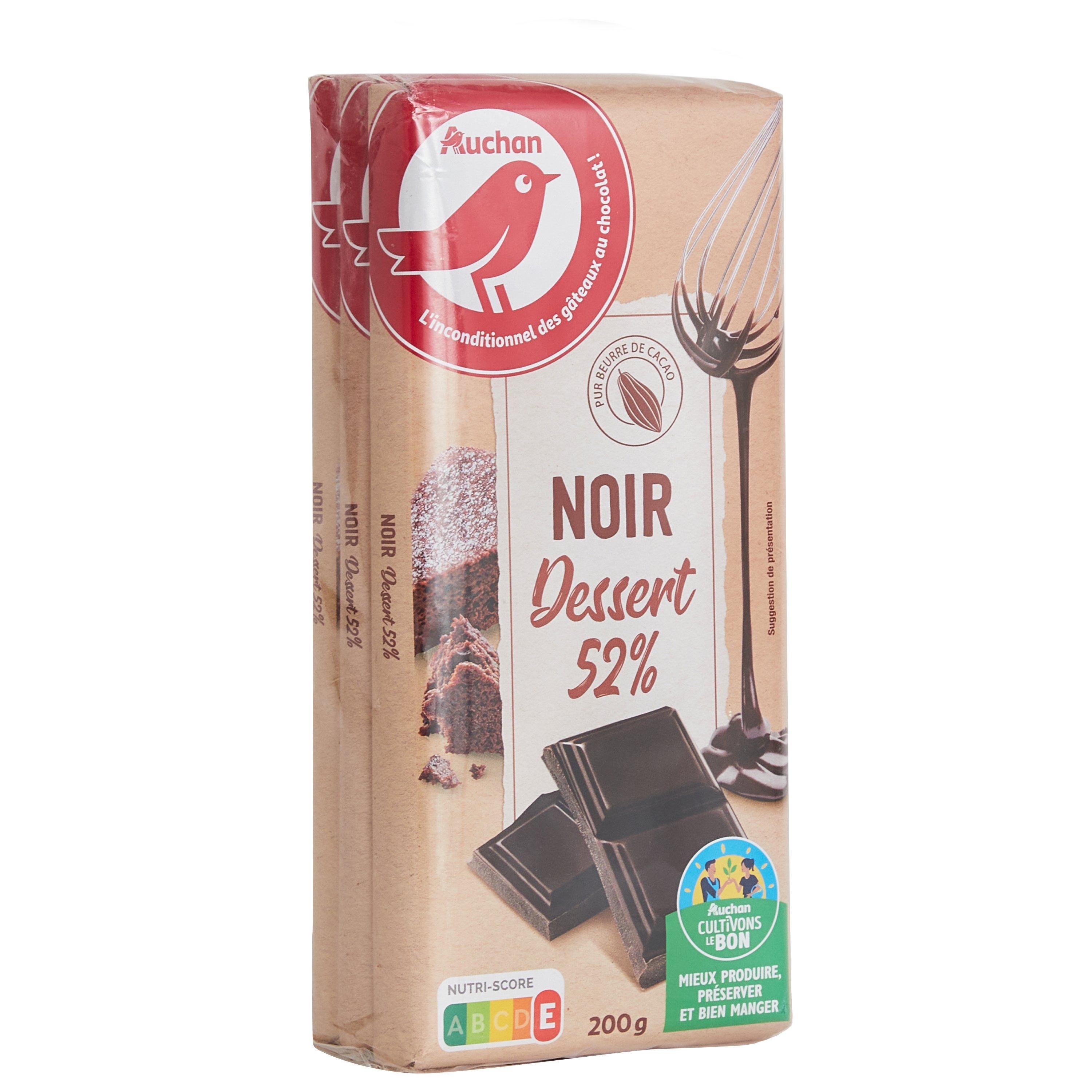 Voir la diapositive 3 : AUCHAN CULTIVONS LE BON Tablette de chocolat noir dessert 52% 3 pièces 3x200g