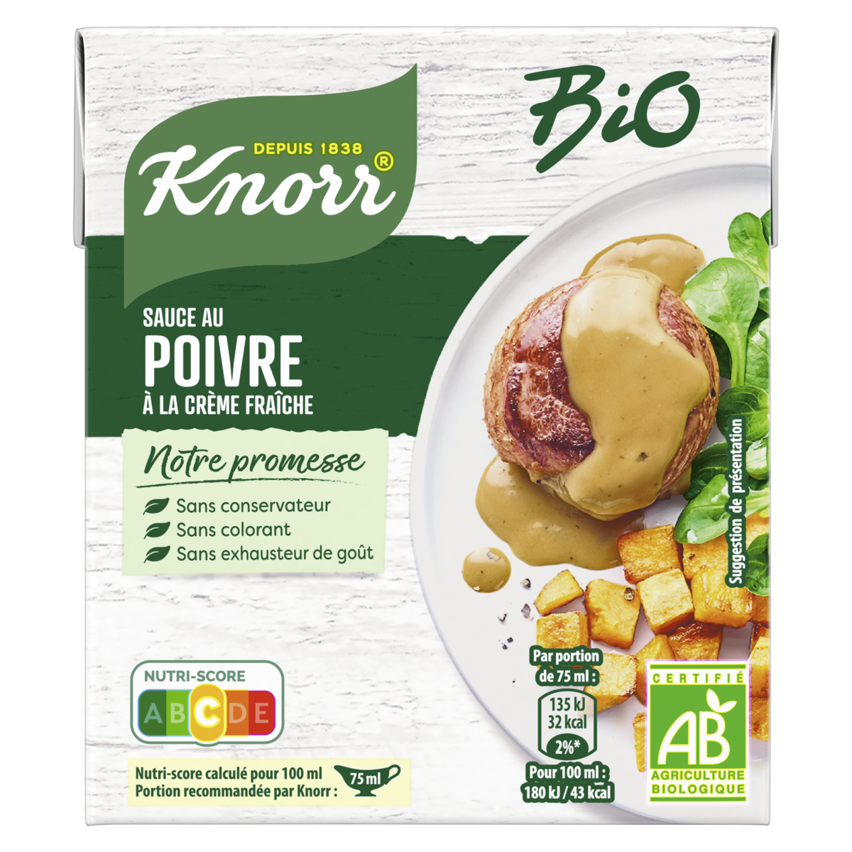 KNORR Sauce au poivre à la crème fraîche bio 30cl