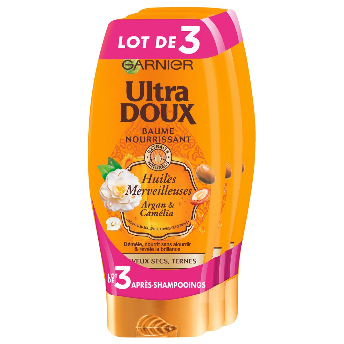ULTRA DOUX Baume nourrissant argan & camélia cheveux secs et ternes 3x250ml