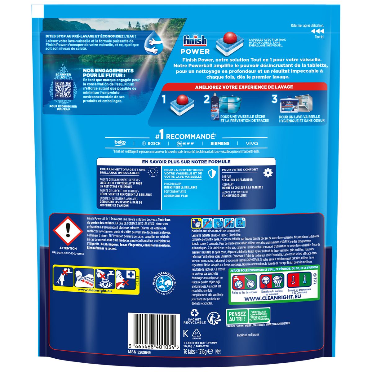 FINISH Powerball power tablette lave-vaisselle tout en 1 76 lavages 76 tablettes