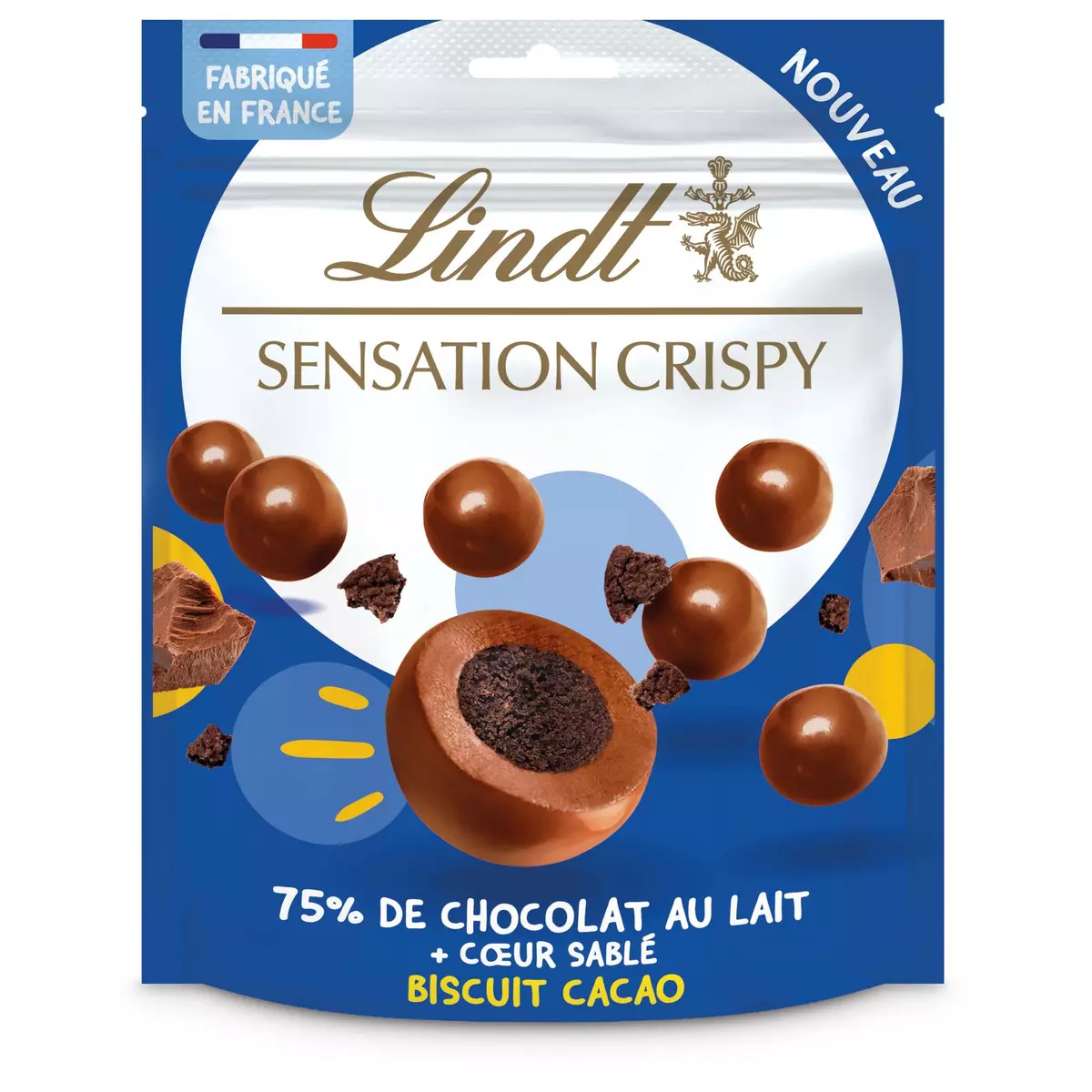 LINDT Sensation Crispy billes de chocolat au lait biscuit cacao 140g