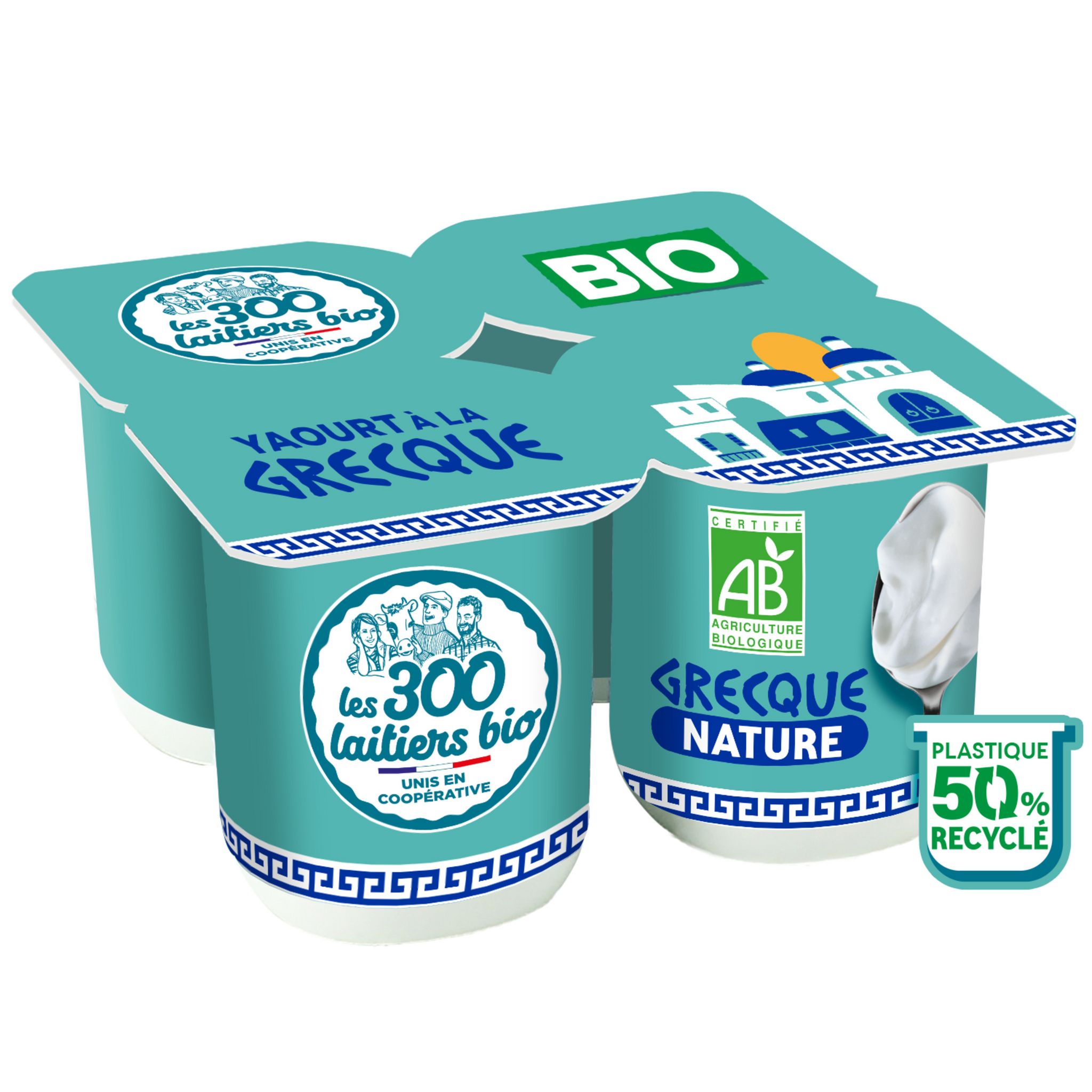 LES 300 LAITIERS BIO Yaourt à la grecque nature 4x125g