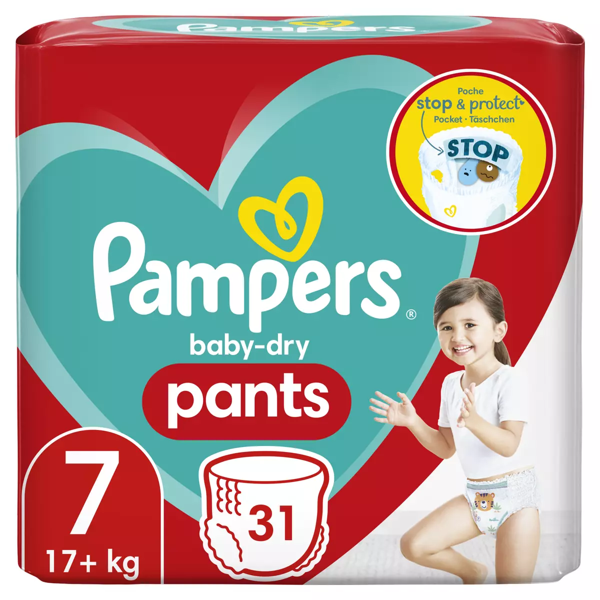 Pampers Couches-Culottes Taille 7 (17+ kg), Baby-Dry, 104 Couches