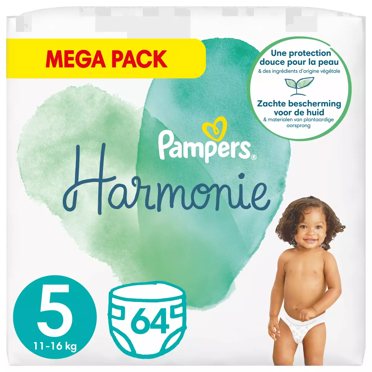 HARMONIE - Couches Mega Pack - Taille 5 - 11kg et plus, 64 Couches