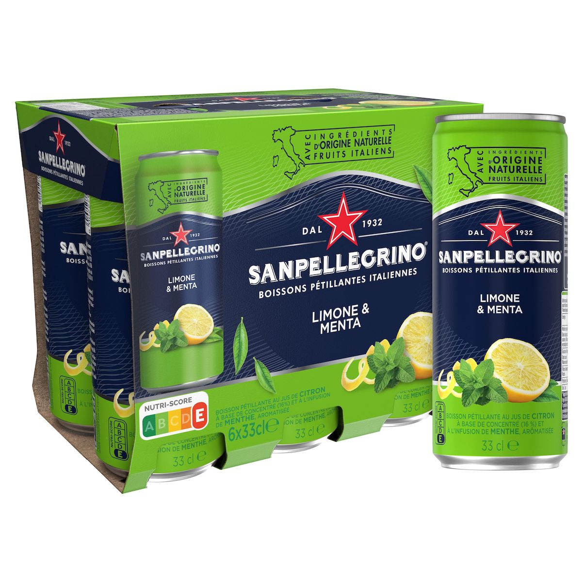 SAN PELLEGRINO Boisson pétillante saveur citron et menthe boîtes 6x33cl
