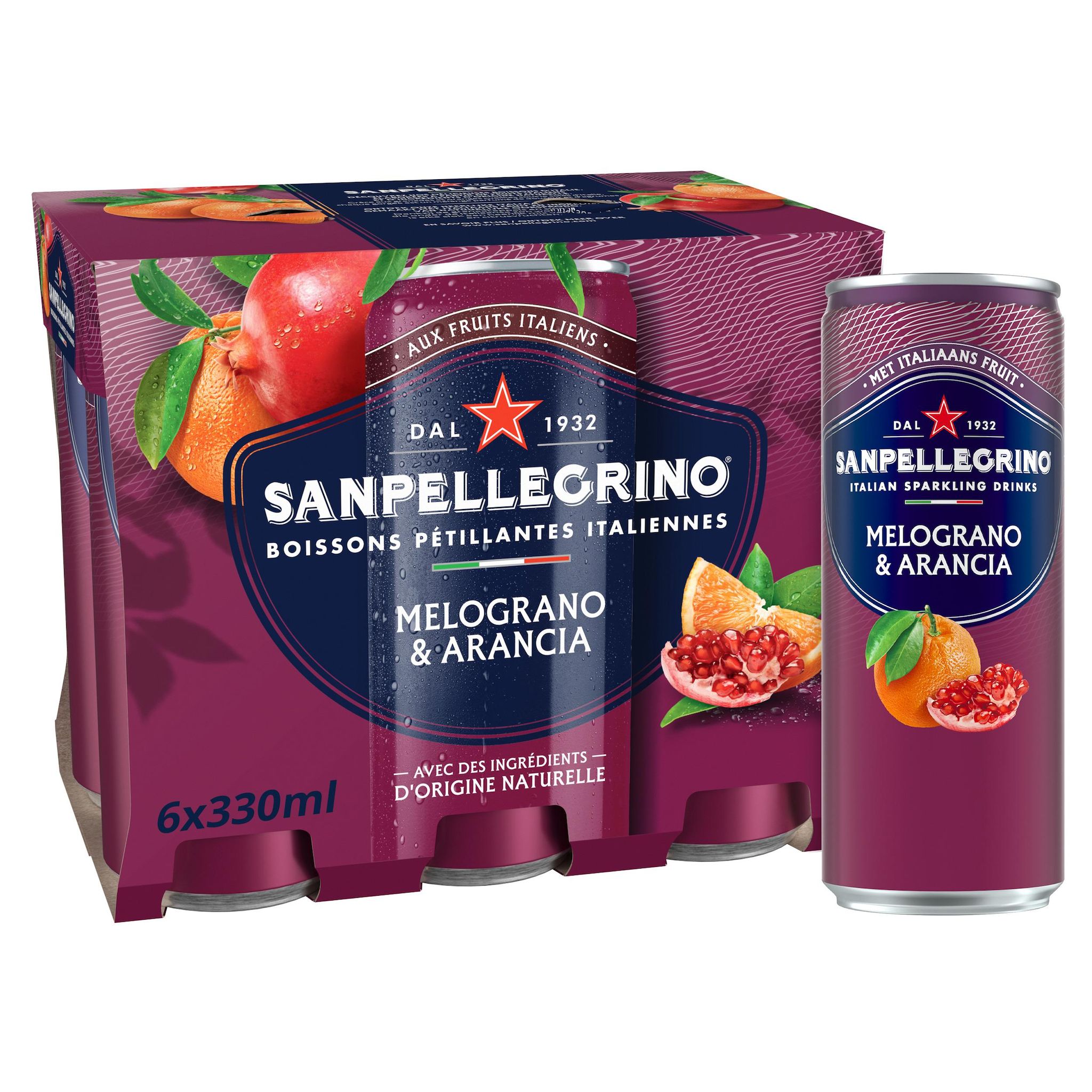 Voir la diapositive 2 : SAN PELLEGRINO Eau gazeuse aromatisée grenade orange boîtes 6x33cl