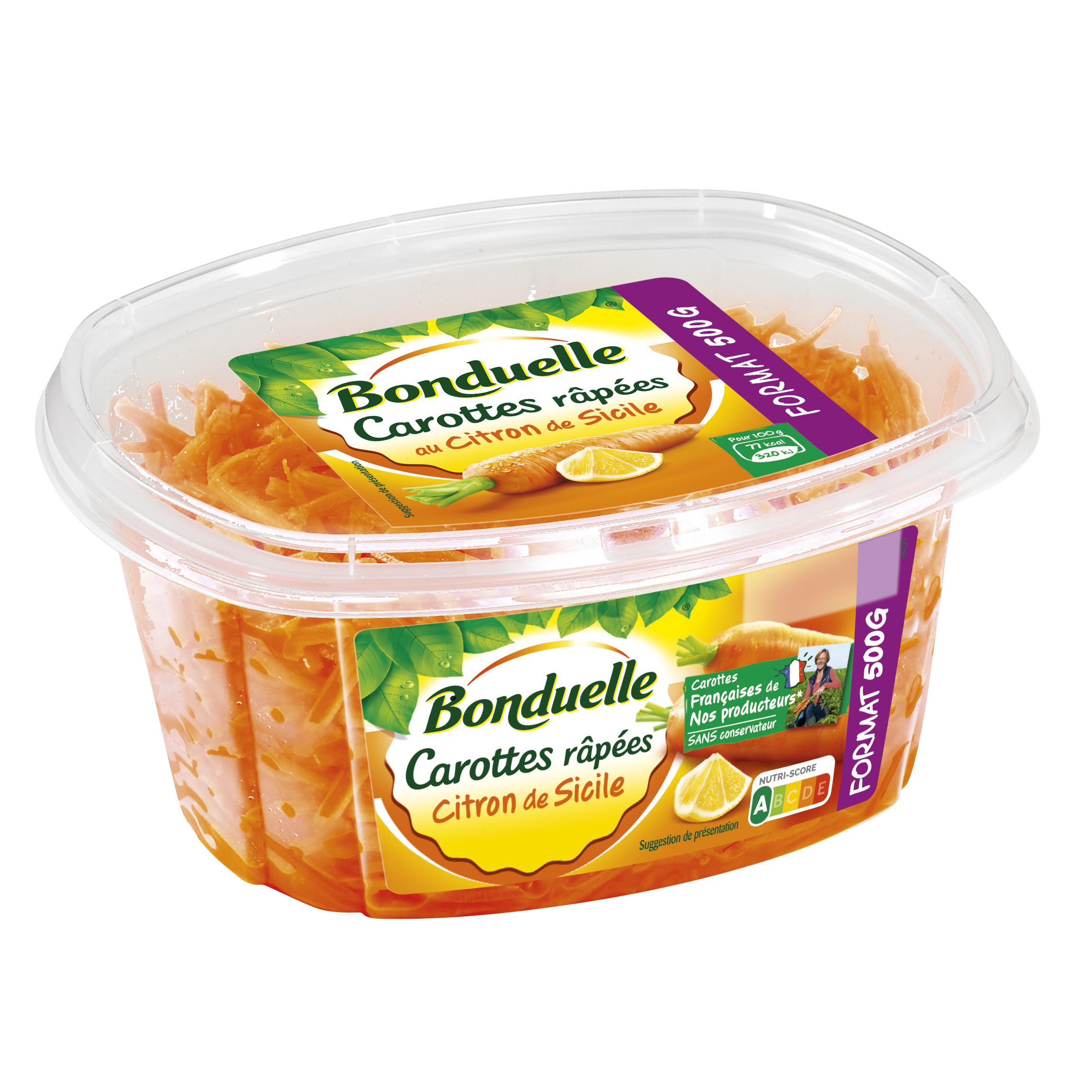 Voir la diapositive 2 : BONDUELLE Carottes râpées au citron de Sicile 500g
