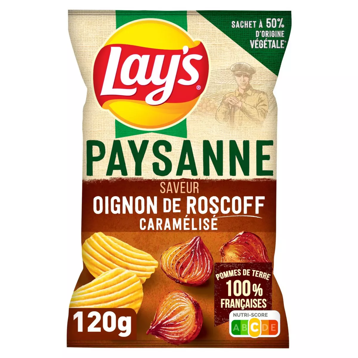 LAY'S Chips ondulées paysanne saveur oignons de Roscoff caramélisés 120g