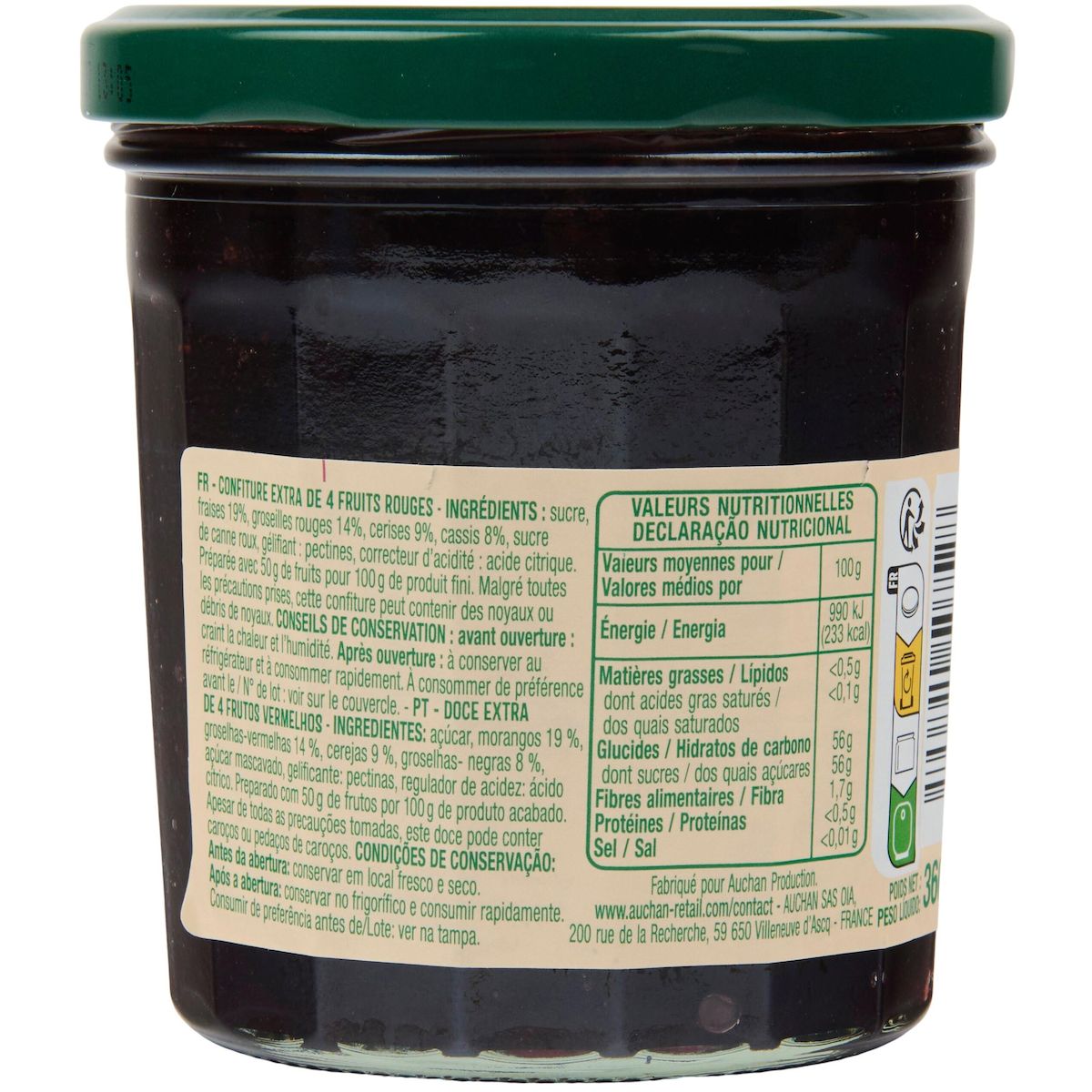 AUCHAN Confiture extra 4 fruits rouges 360g