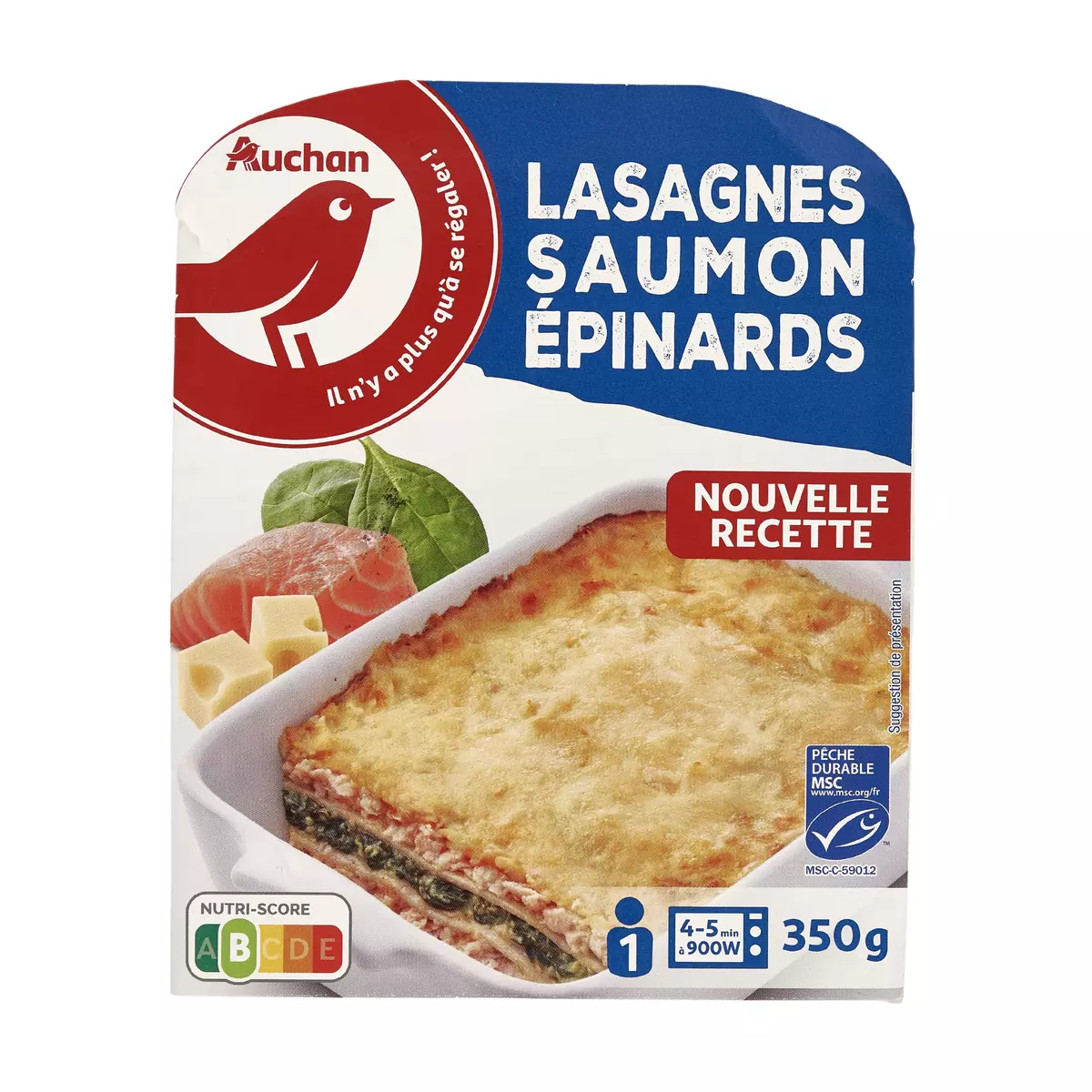 AUCHAN Lasagne saumon épinards 350g