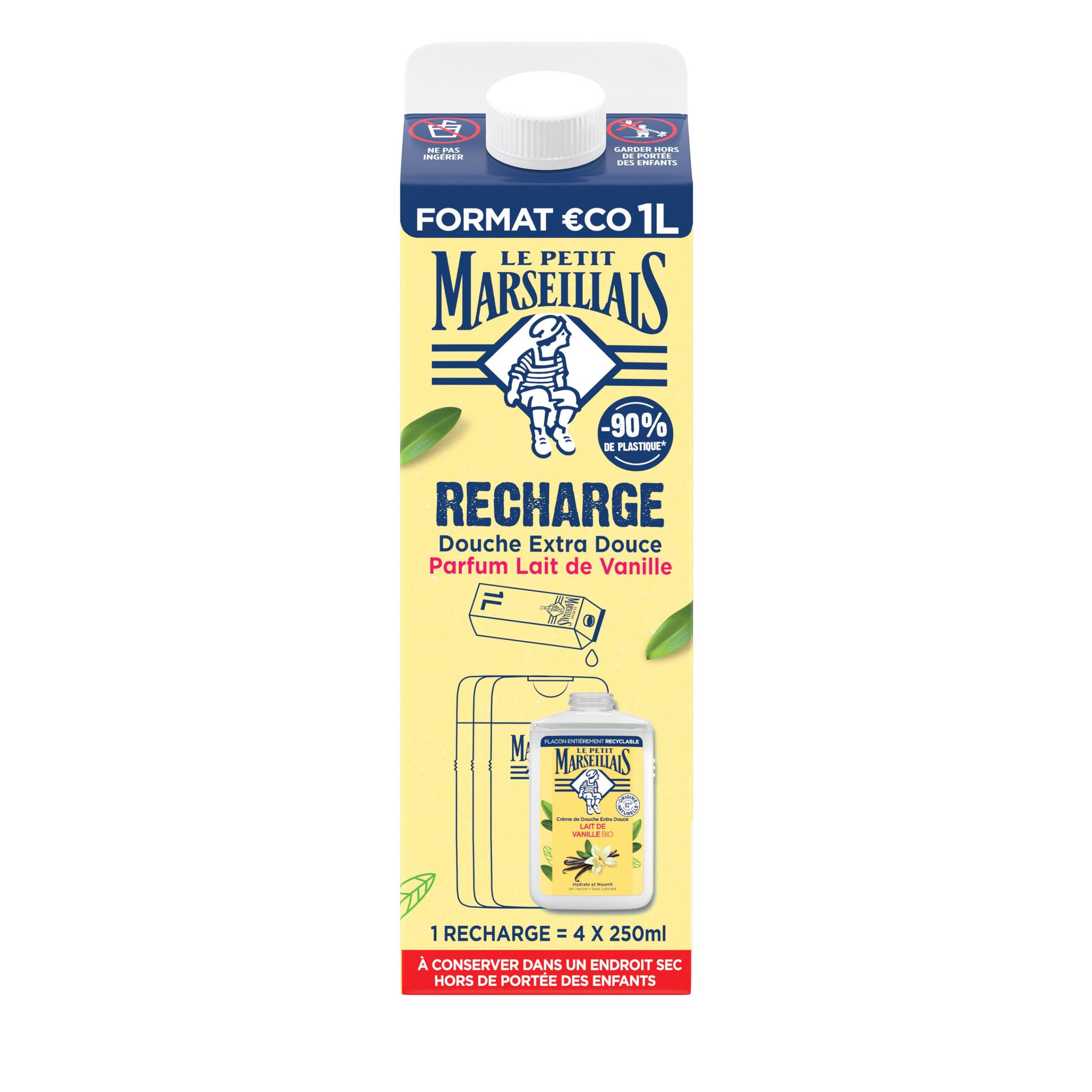 LE PETIT MARSEILLAIS Recharge crème de douche extra douce lait de vanille sans colorants 1l
