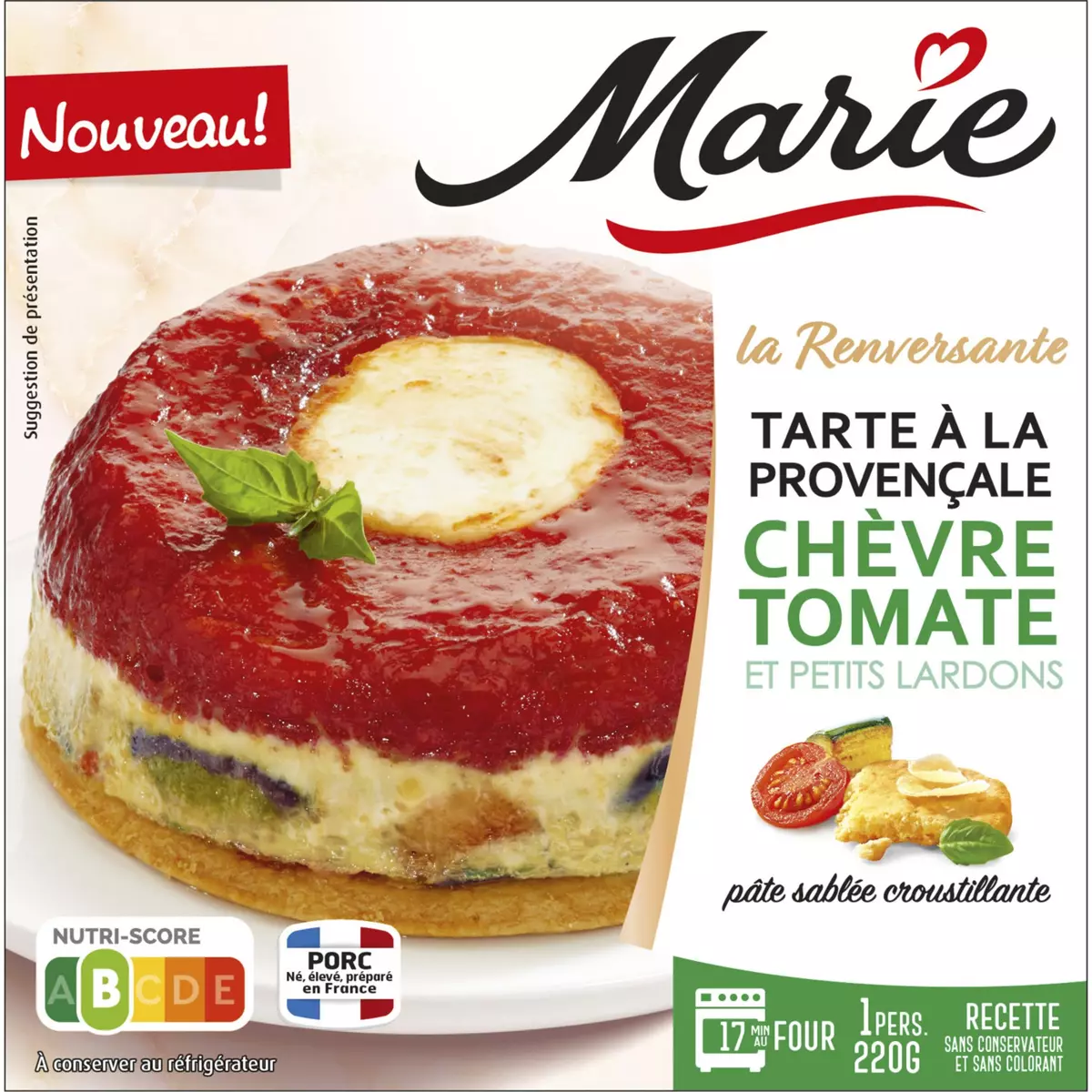 MARIE Tarte à la provençale chèvre tomate et petits lardons 1 personne 220g